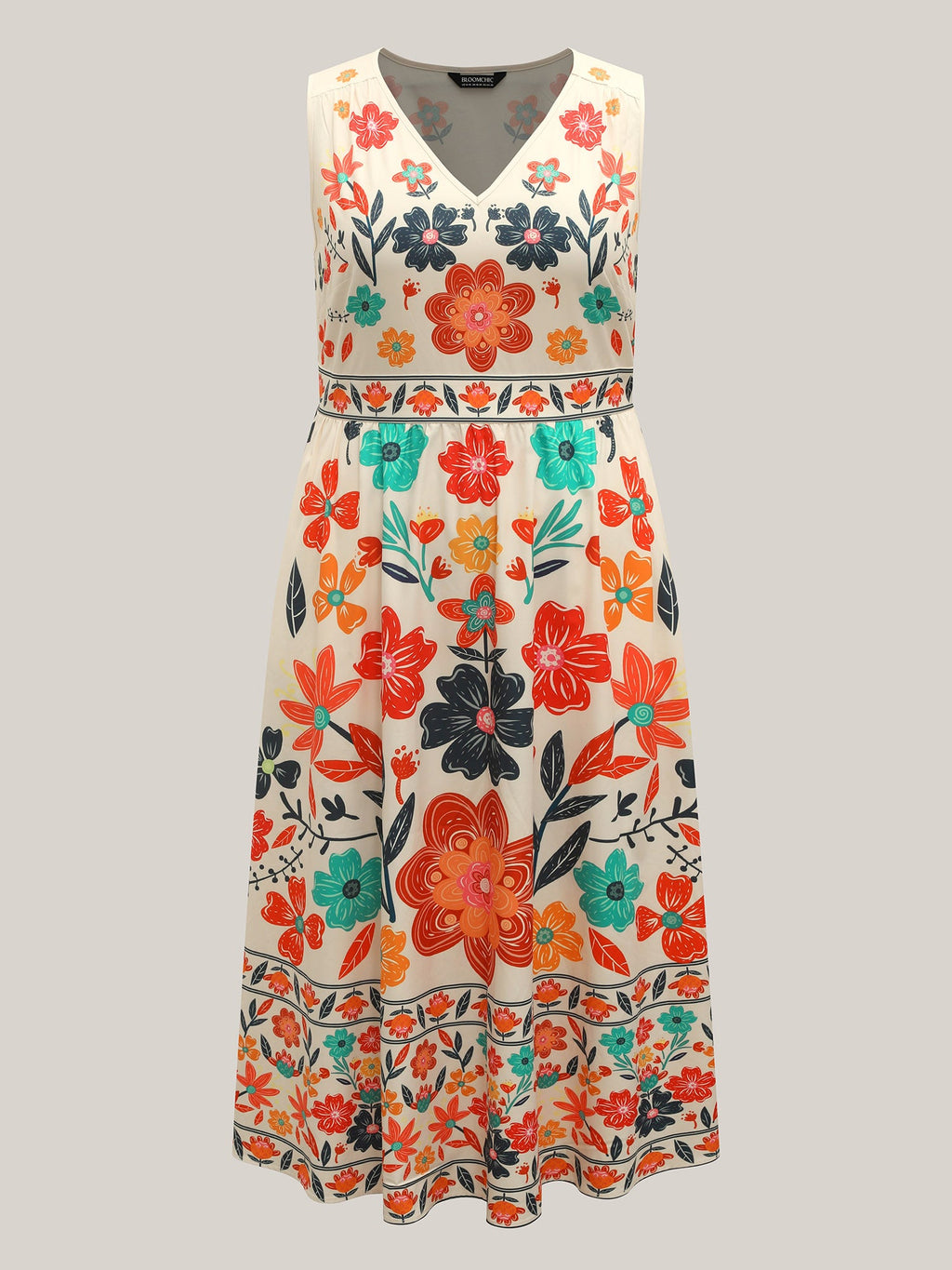 (18pcs Minimum Wholesale)Floral Drama Cinched-Waist Maxi Dress