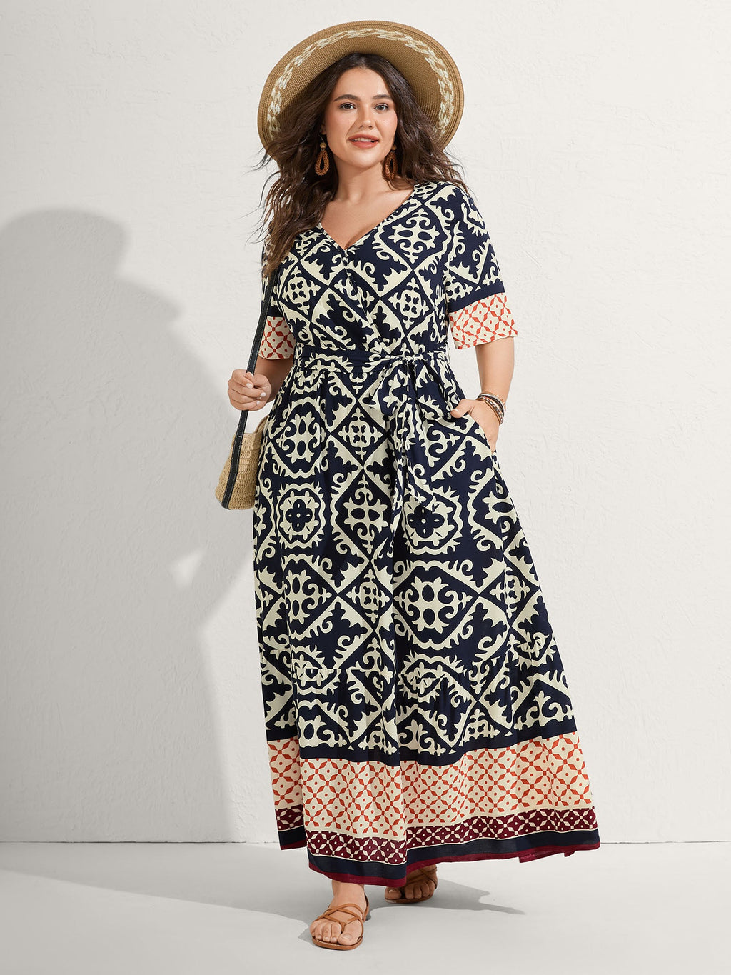 (20pcs Minimum Wholesale)Boho Print Side Tie Maxi Dress