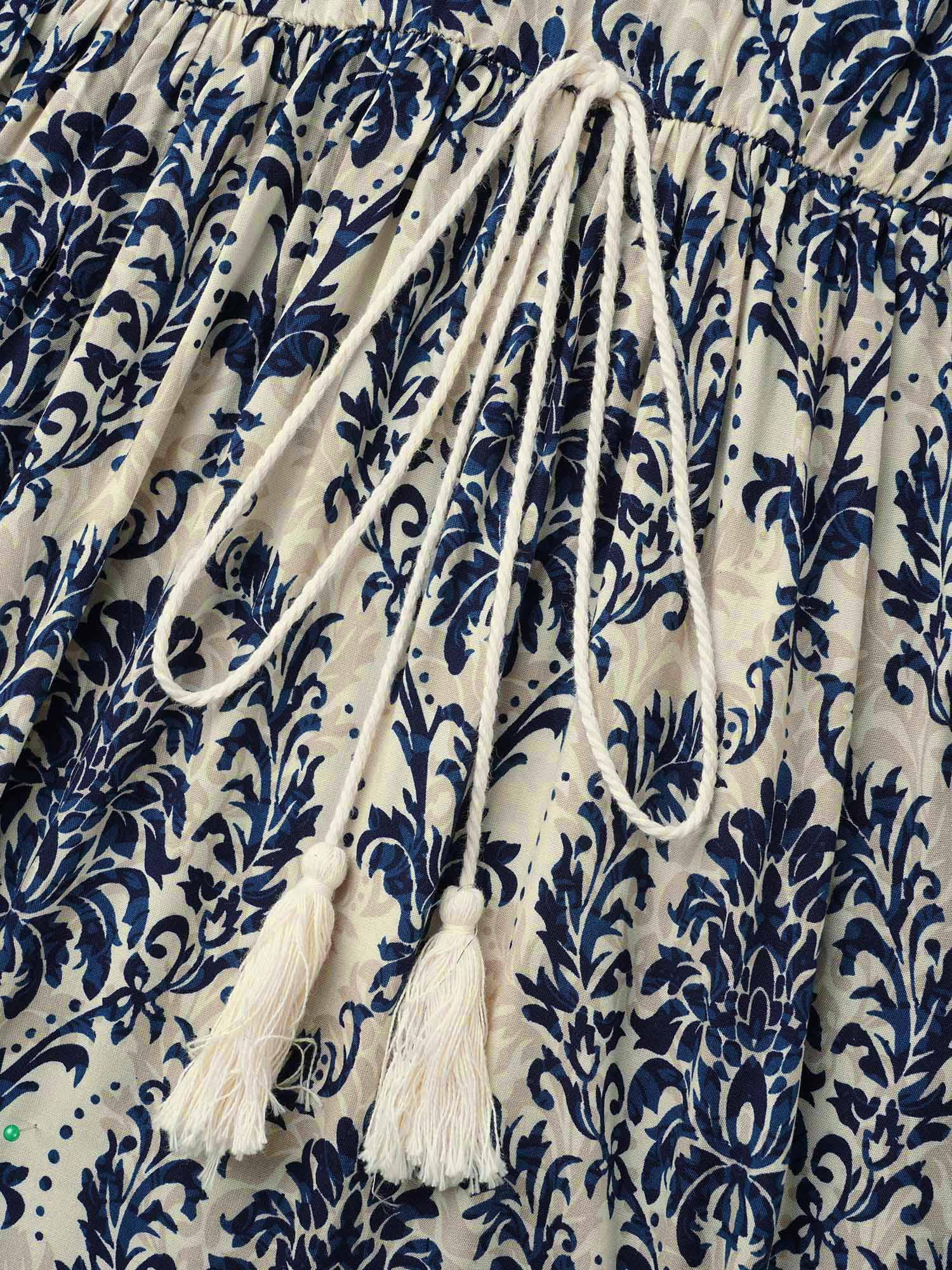 (18pcs Minimum Wholesale)Boho Print Notched Tie Knot Maxi Dress