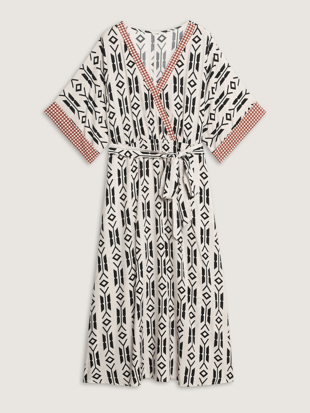 (25pcs Minimum Wholesale)Geometric Print Pockets Surplice Maxi Dress