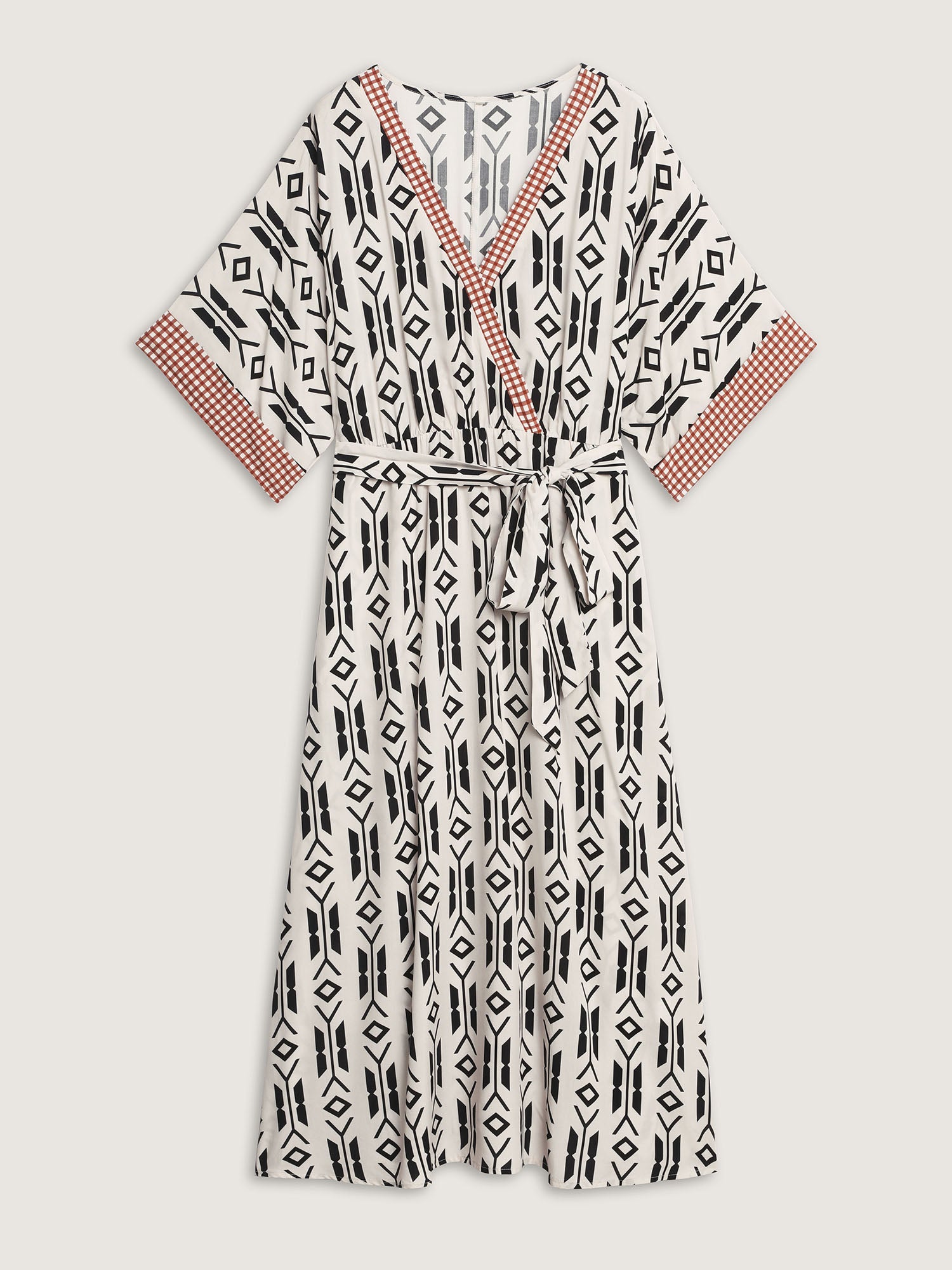 (25pcs Minimum Wholesale)Geometric Print Pockets Surplice Maxi Dress