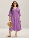 (15pcs Minimum Wholesale)Scalloped Lace Surplice Ruffled Midi Dress