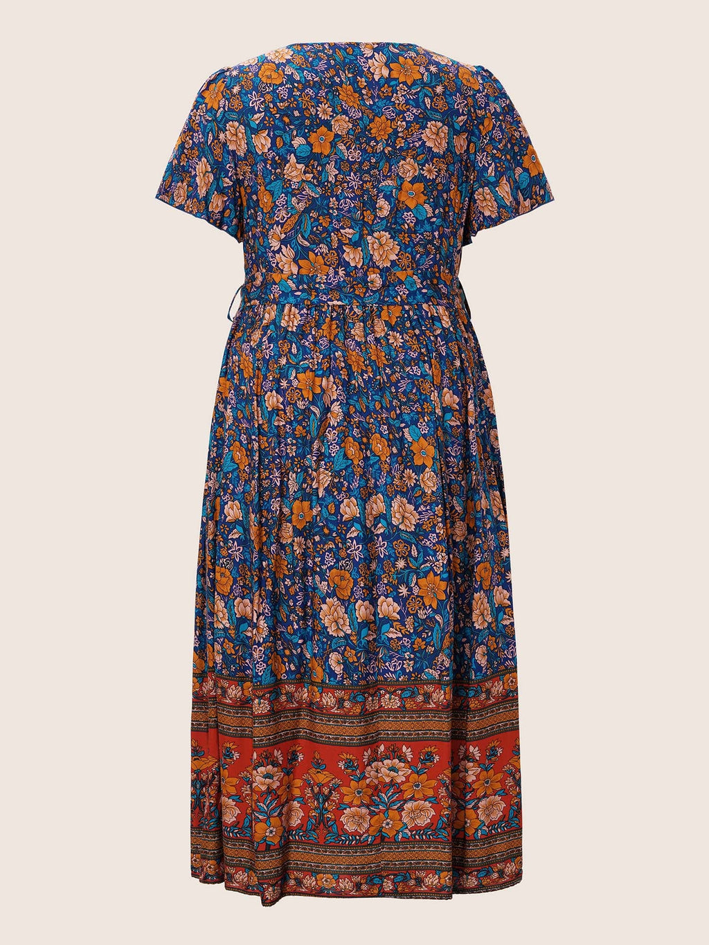 (18pcs Minimum Wholesale)Bandana Surplice Neck Pocket Belted Flutter Hem Maxi Dress