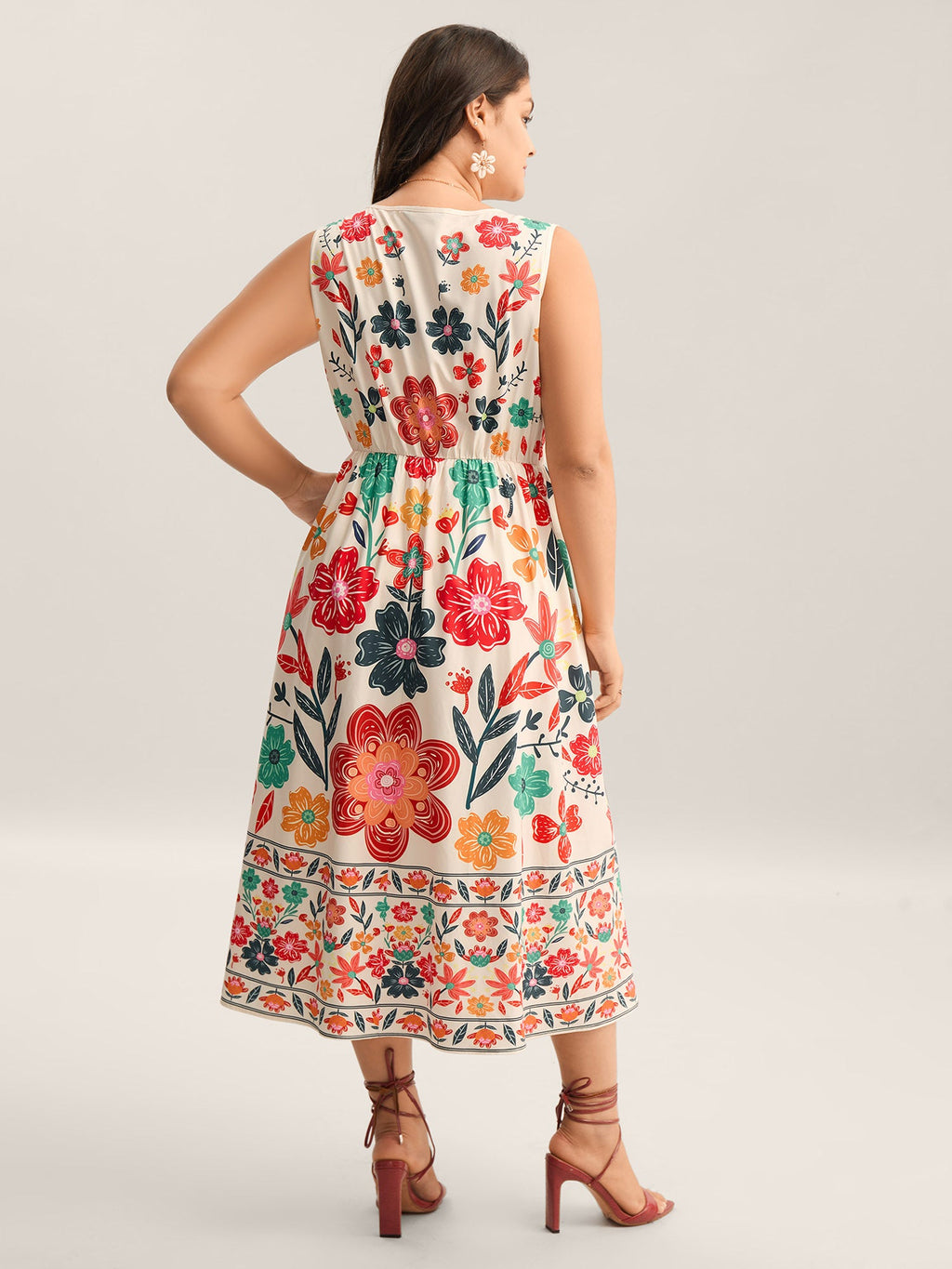 (18pcs Minimum Wholesale)Floral Drama Cinched-Waist Maxi Dress