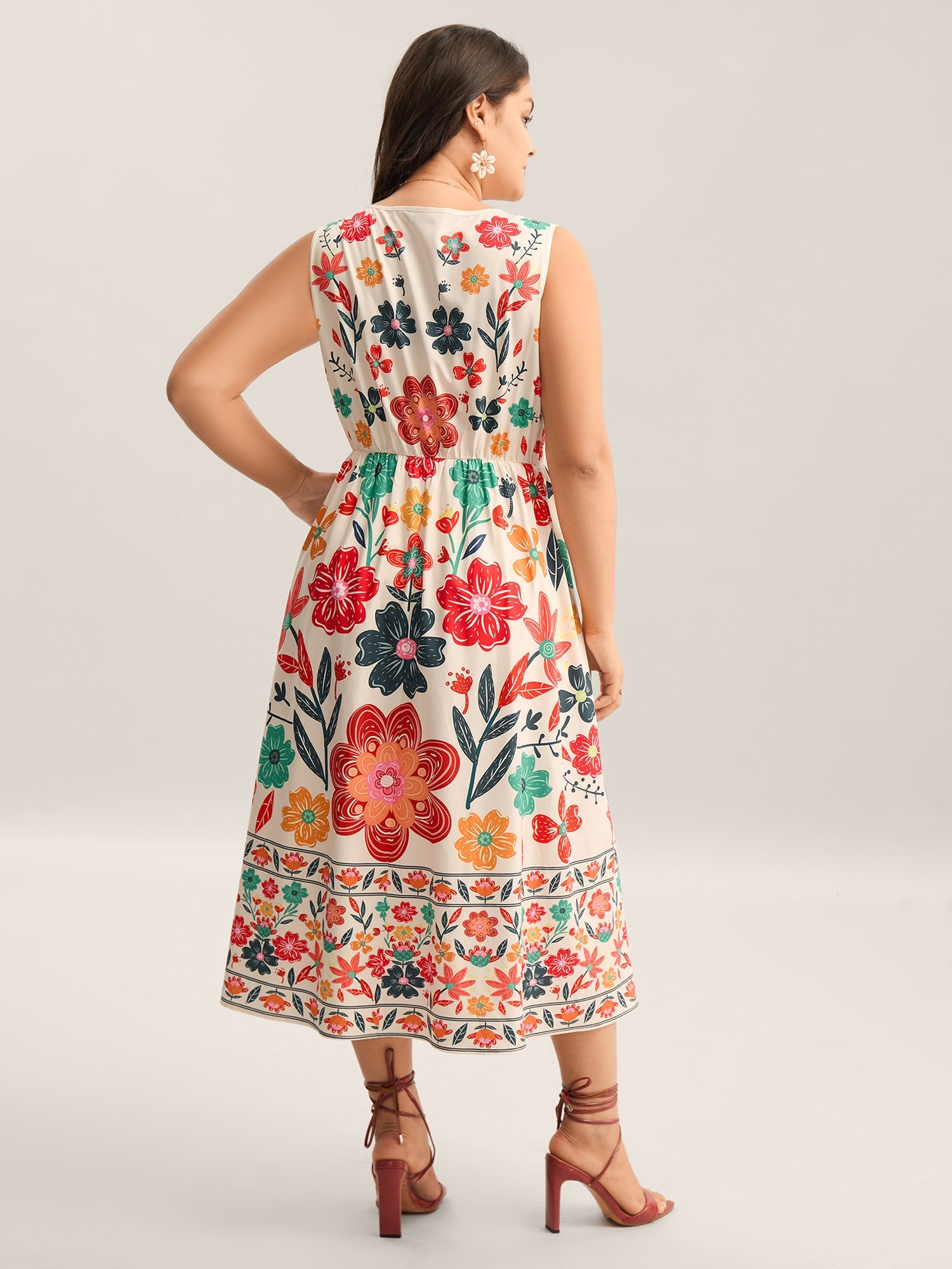 (18pcs Minimum Wholesale)Floral Drama Cinched-Waist Maxi Dress
