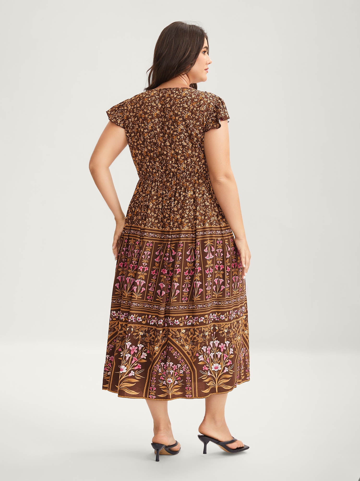 (16pcs Minimum Wholesale)Rayon Garden Fresh Ruffled Sleeve Midi Dress