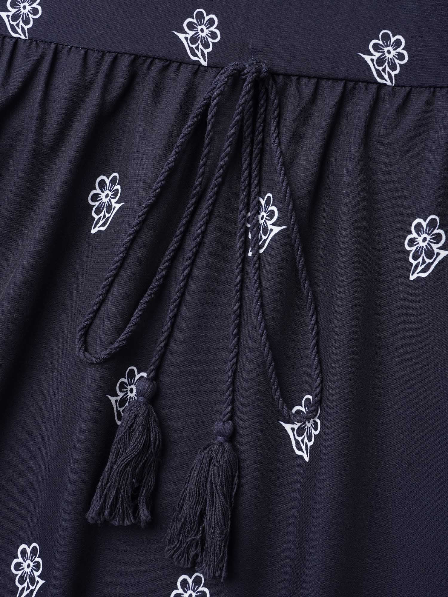 (16pcs Minimum Wholesale)Floral Waist-Tie Notched Collar Midi Dress