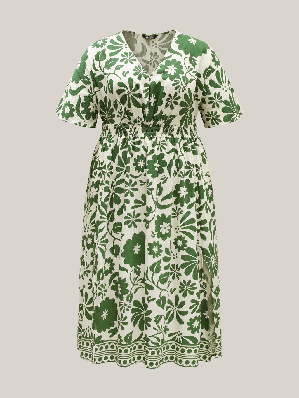 (16pcs Minimum Wholesale)Large Floral Print Pockets Midi Dress