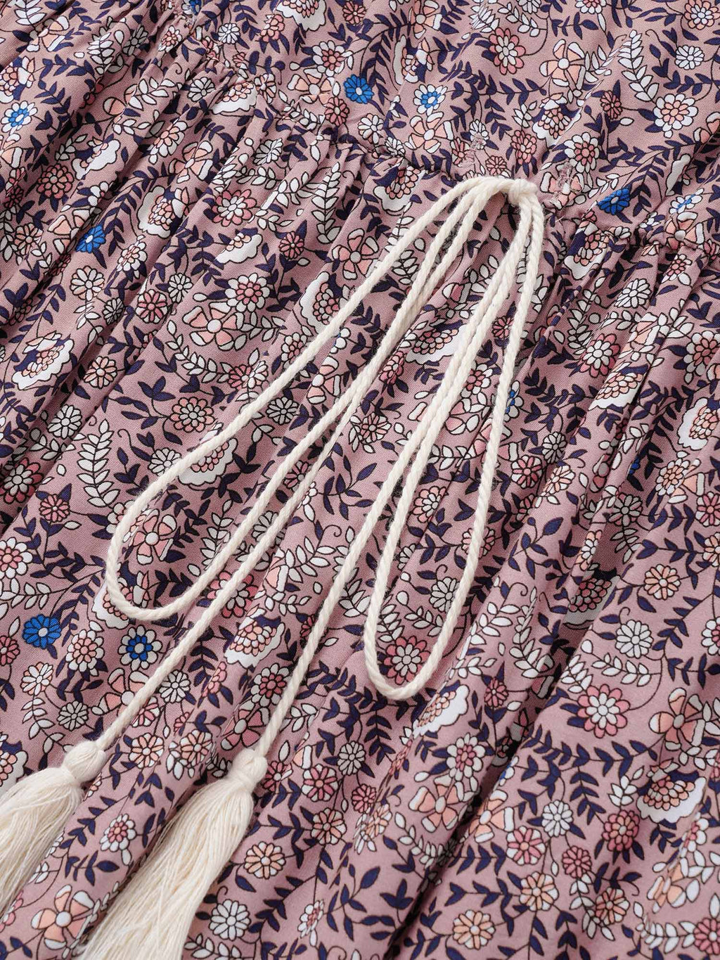 (20pcs Minimum Wholesale)Boho Print Notched Ties Tassel Trim Dress
