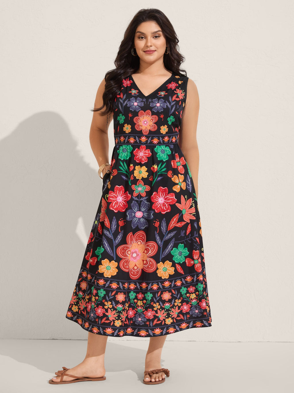 (18pcs Minimum Wholesale)Floral Drama Cinched-Waist Maxi Dress