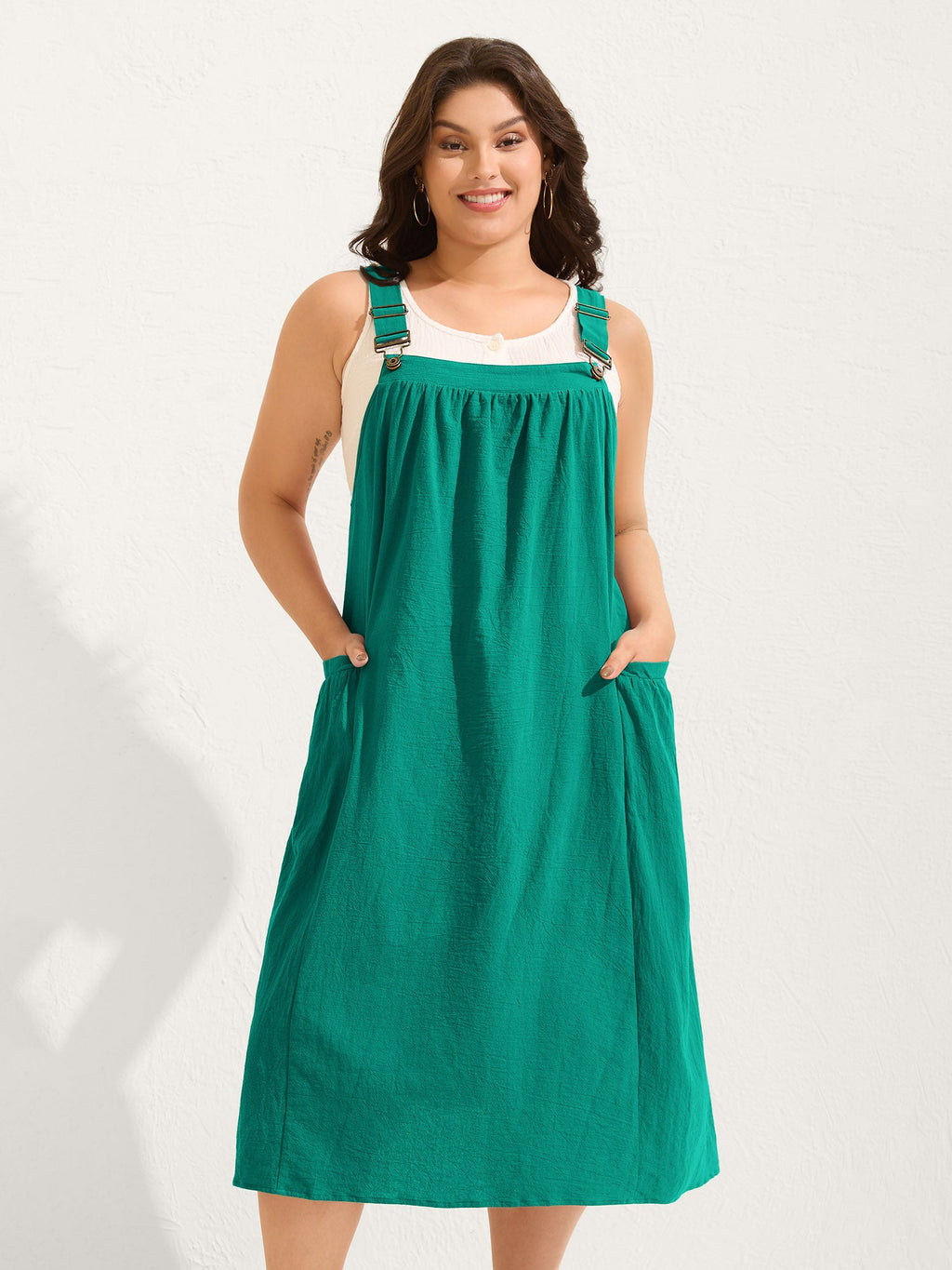 (20pcs Minimum Wholesale)Pure Cotton Pleated Pockets Midi Dress
