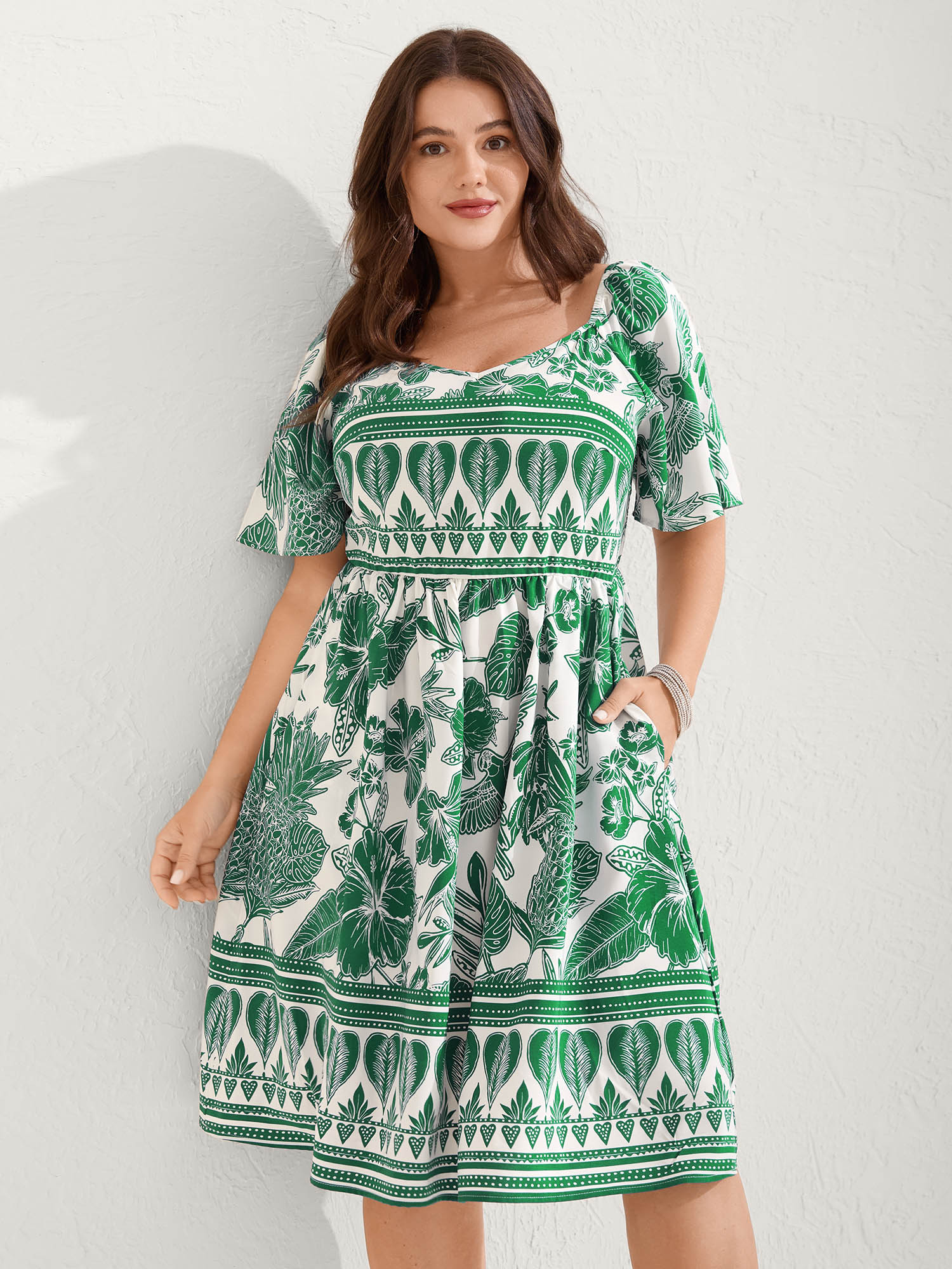 (16pcs Minimum Wholesale)Boho Print Fit Flare Pockets Mini Dress
