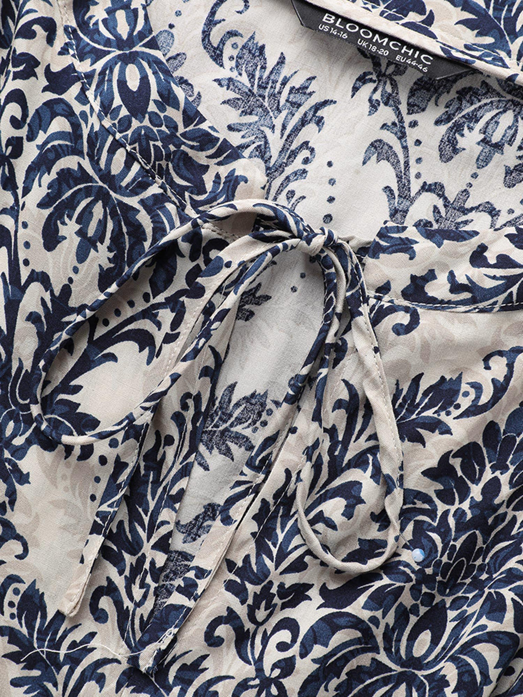 (22pcs Minimum Wholesale)Damask Print Tie Knot Puff Sleeve Dress
