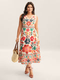 (18pcs Minimum Wholesale)Floral Drama Cinched-Waist Maxi Dress