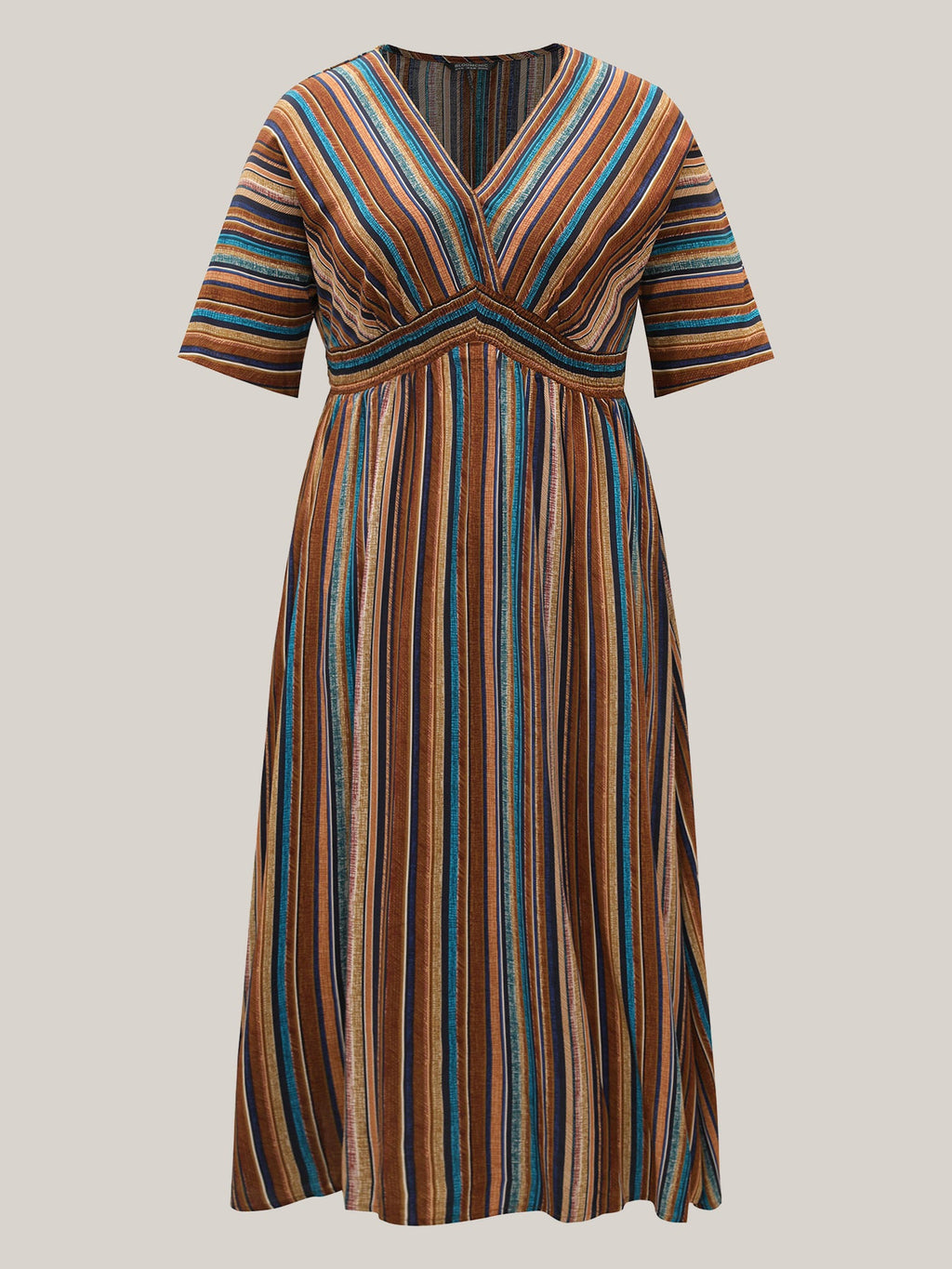 (25pcs Minimum Wholesale)Striped Contrast Dolman Sleeve Shirred Pocket Split Flutter Dress