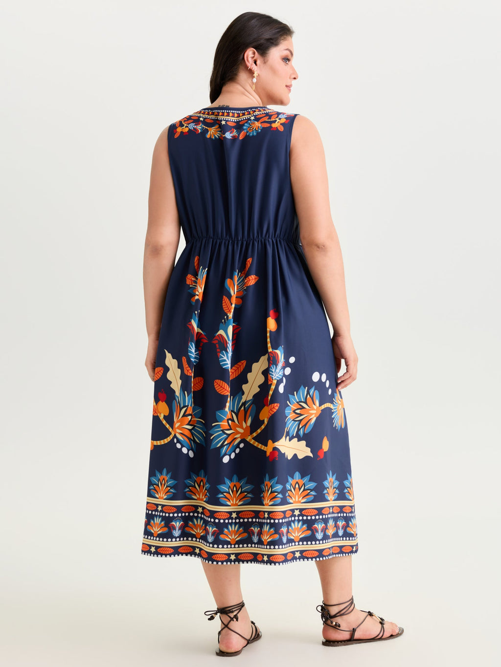 (18pcs Minimum Wholesale)Floral Drama Cinched-Waist Maxi Dress
