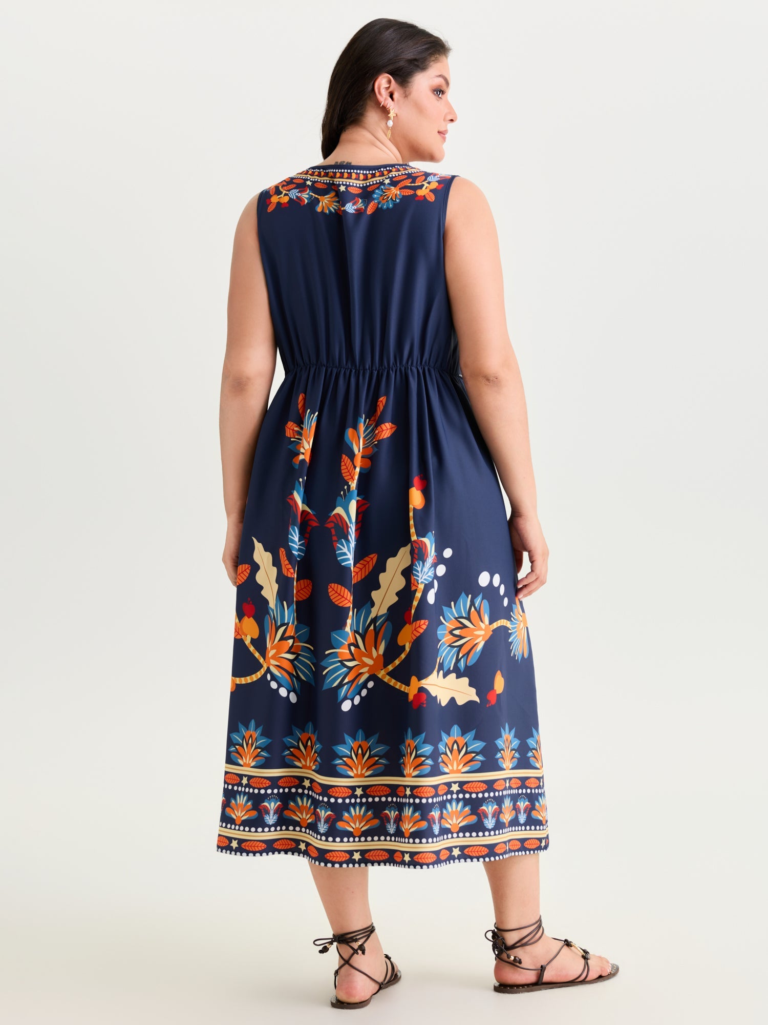 (18pcs Minimum Wholesale)Floral Drama Cinched-Waist Maxi Dress