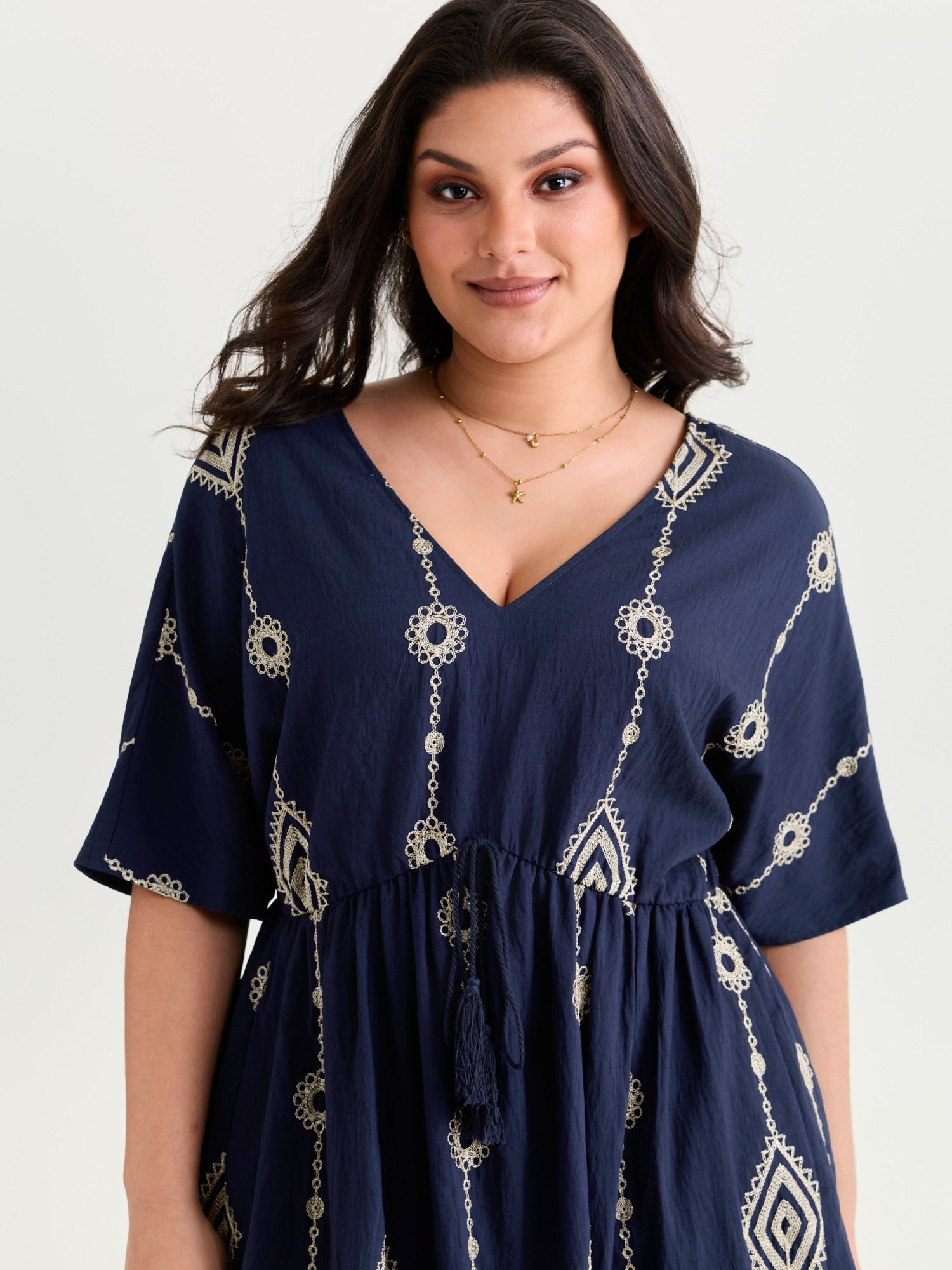 (20pcs Minimum Wholesale)Boho Embroidered Waist Tie Mini Dress