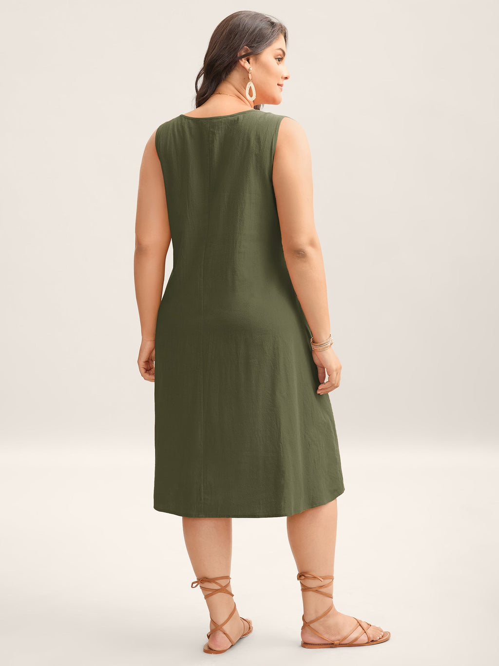 (18pcs Minimum Wholesale)Cotton Toothpick Pleat Plain Midi Dress