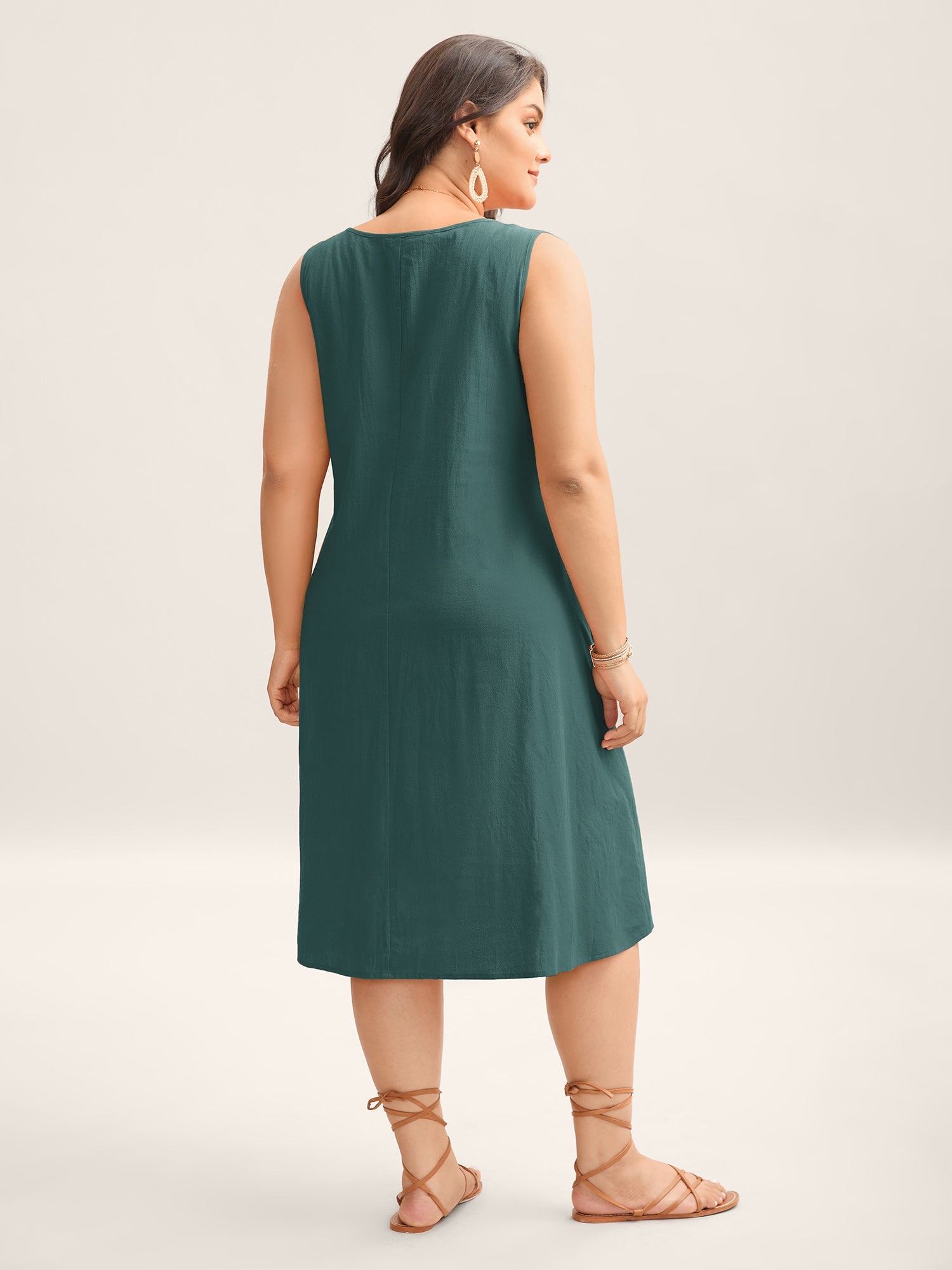 (18pcs Minimum Wholesale)Cotton Toothpick Pleat Plain Midi Dress