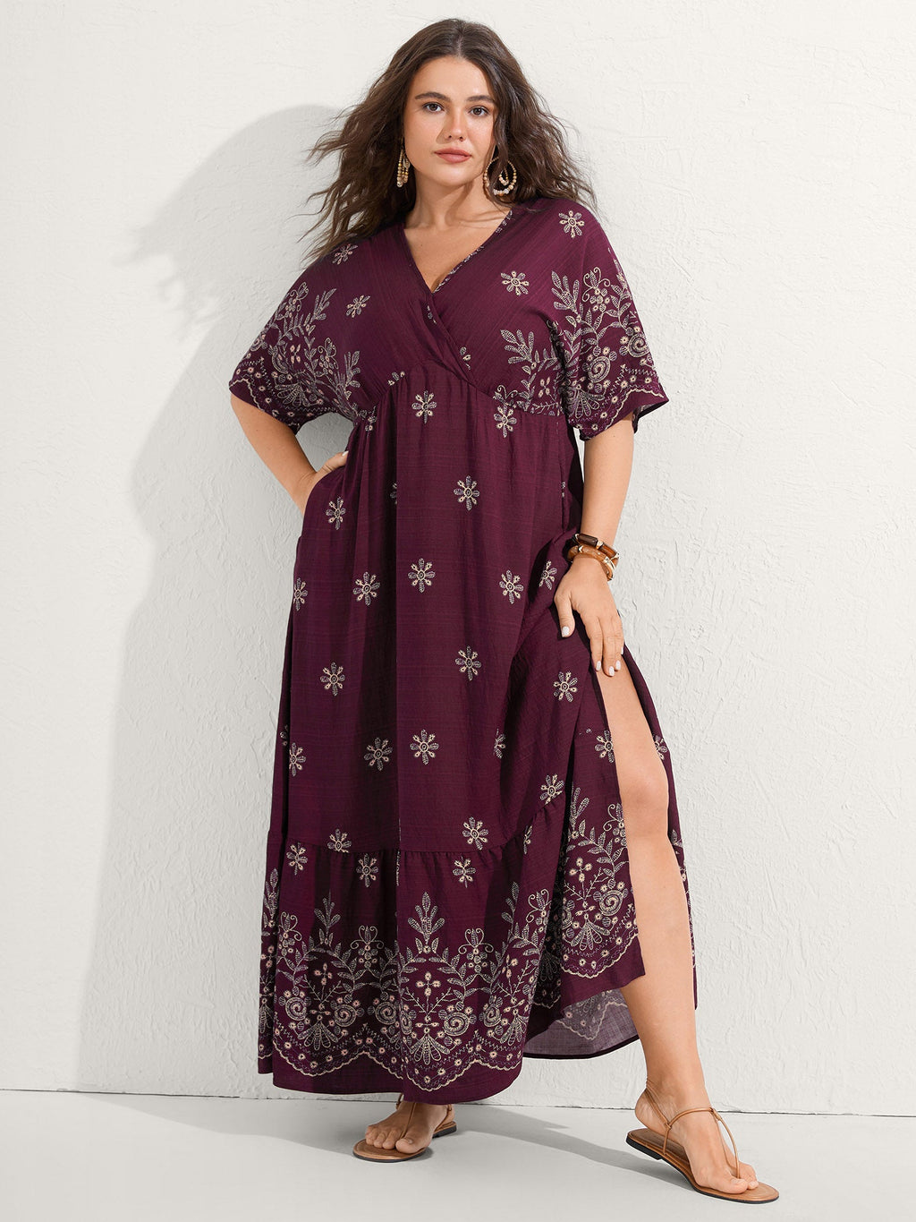 Surplice Neck Split Side Pockets Maxi Dress