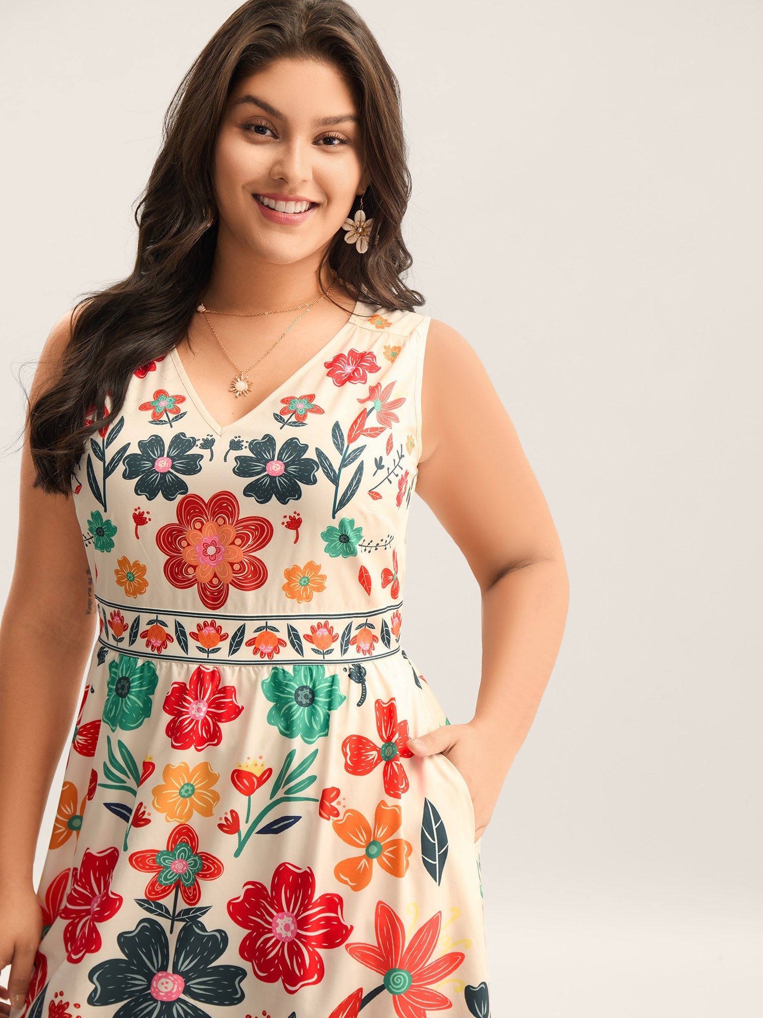 (18pcs Minimum Wholesale)Floral Drama Cinched-Waist Maxi Dress