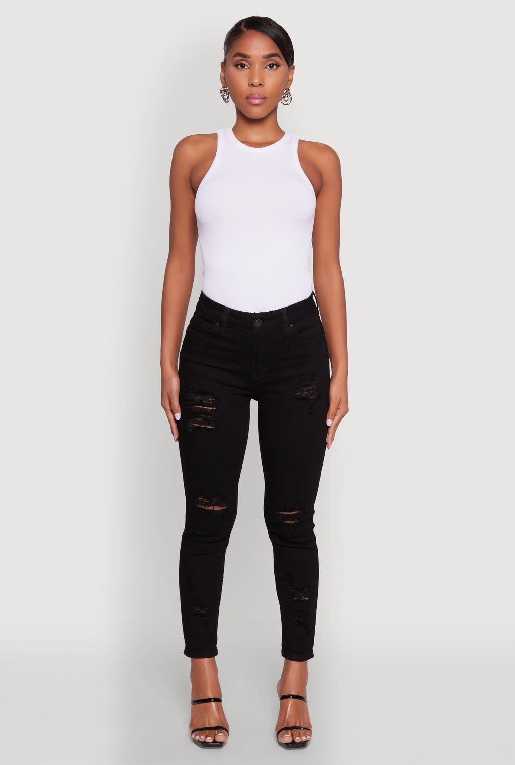 WAX Ripped Rolled Cuff Skinny Jeans