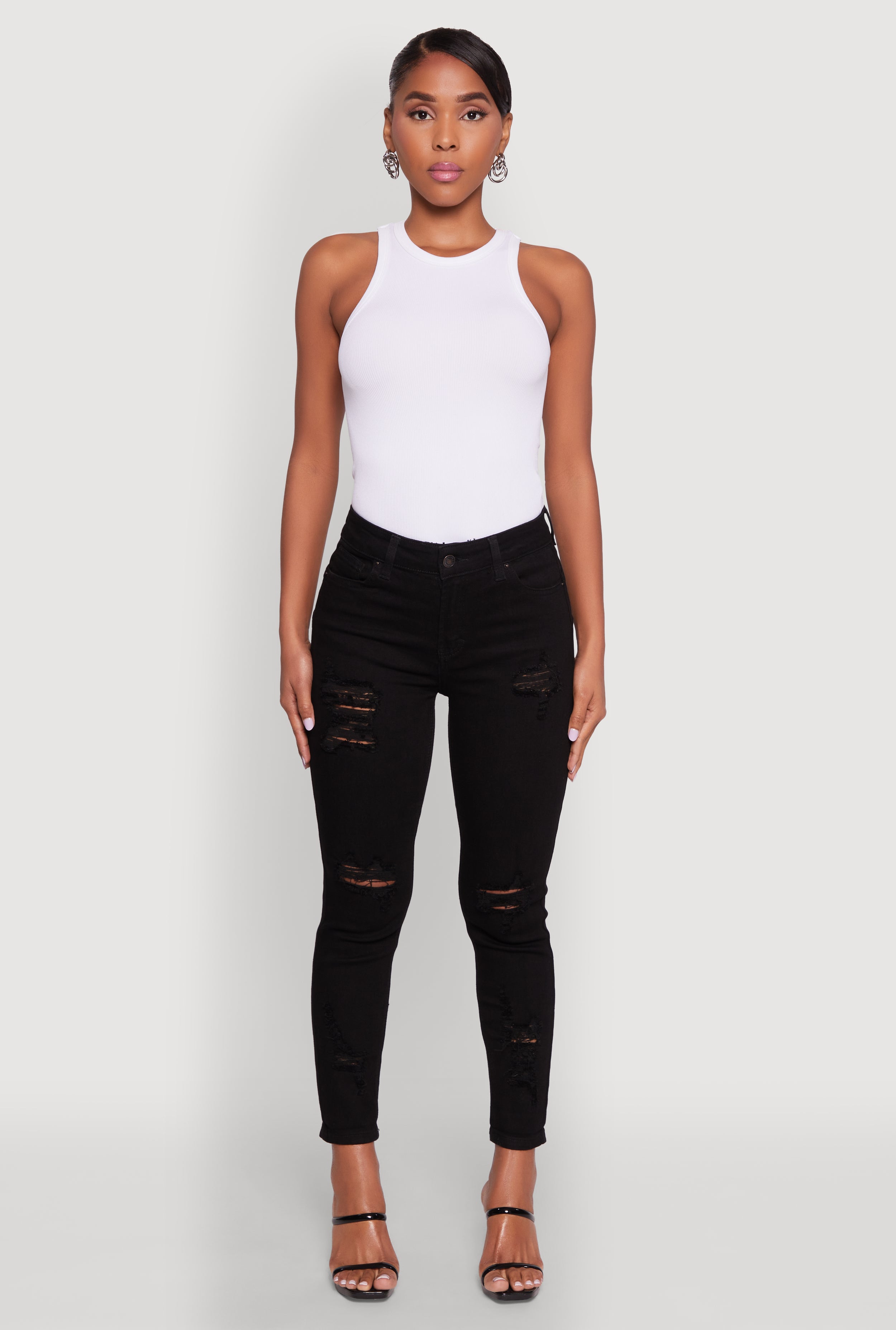 WAX Ripped Rolled Cuff Skinny Jeans