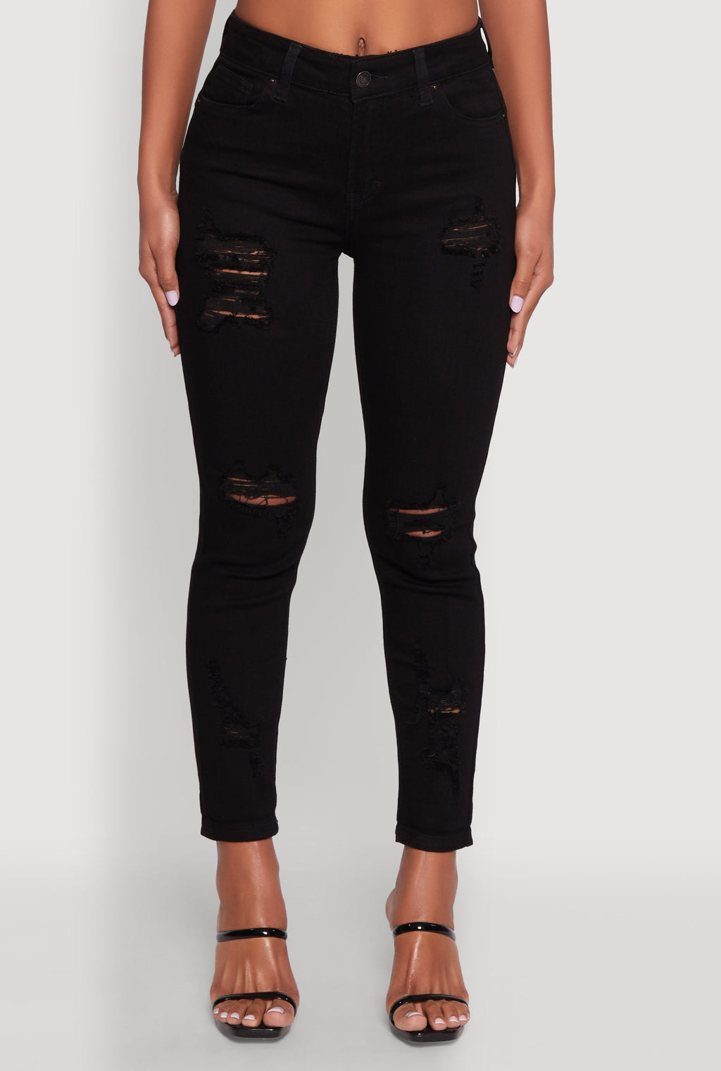 WAX Ripped Rolled Cuff Skinny Jeans