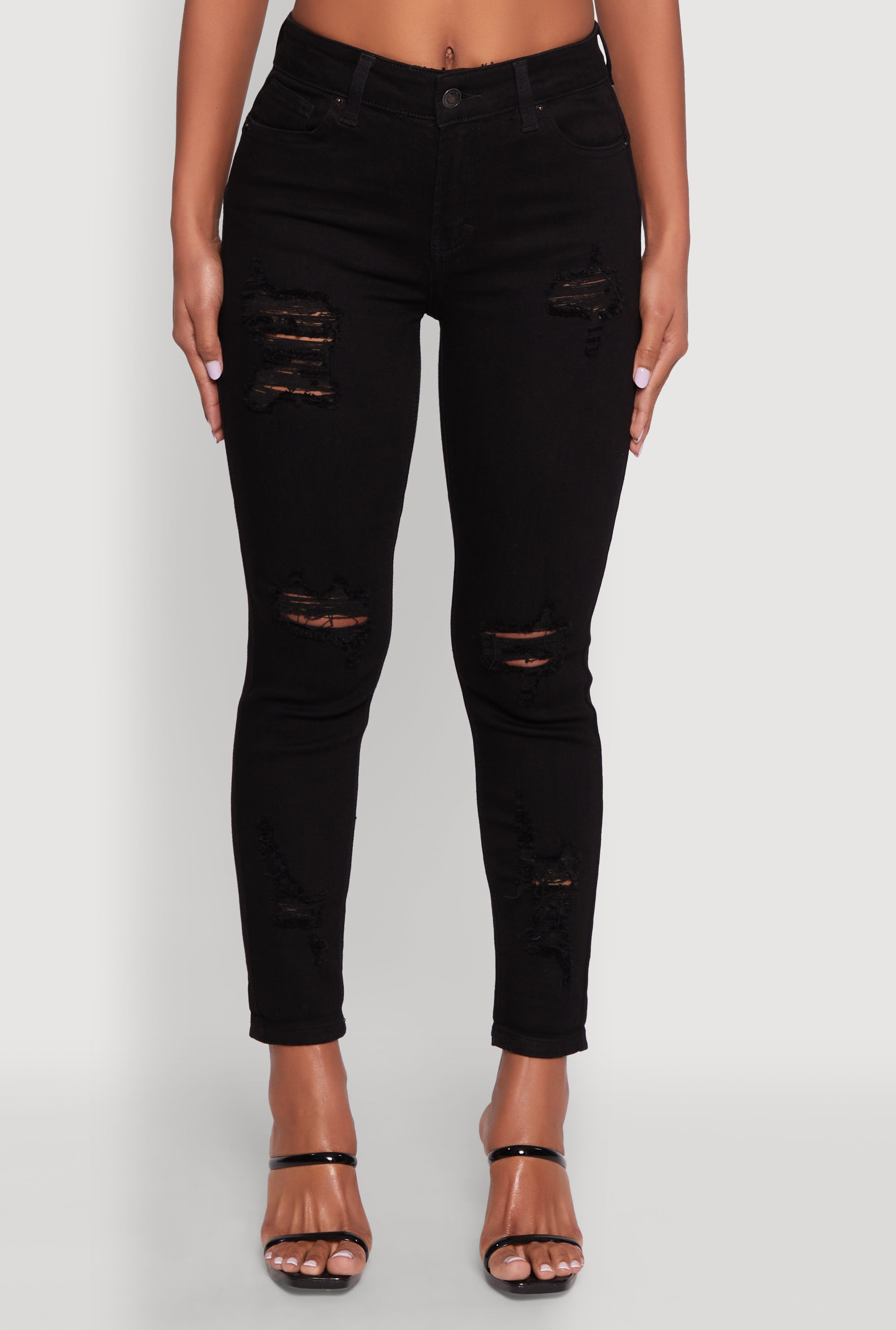 WAX Ripped Rolled Cuff Skinny Jeans