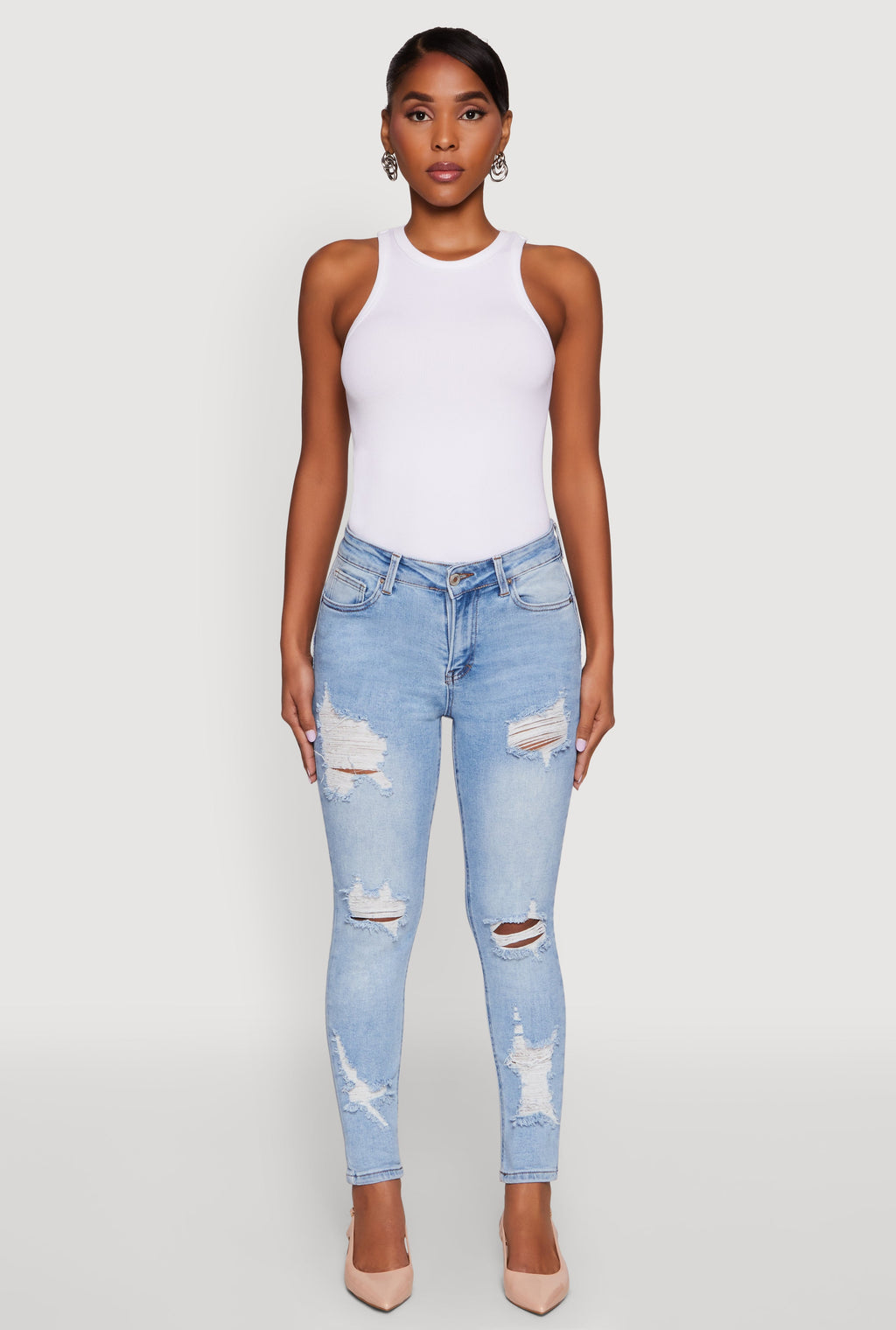 WAX Ripped Rolled Cuff Skinny Jeans