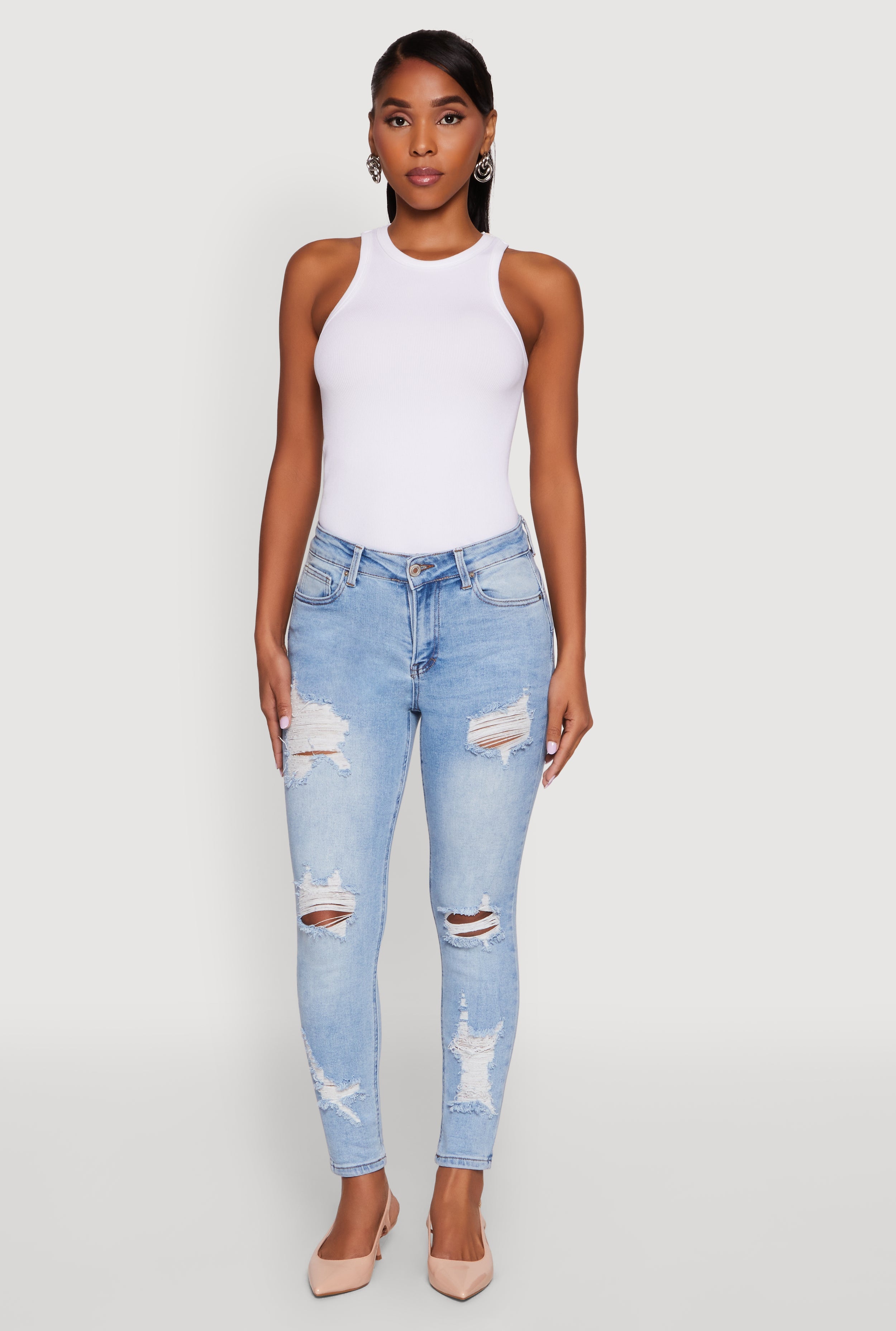 WAX Ripped Rolled Cuff Skinny Jeans