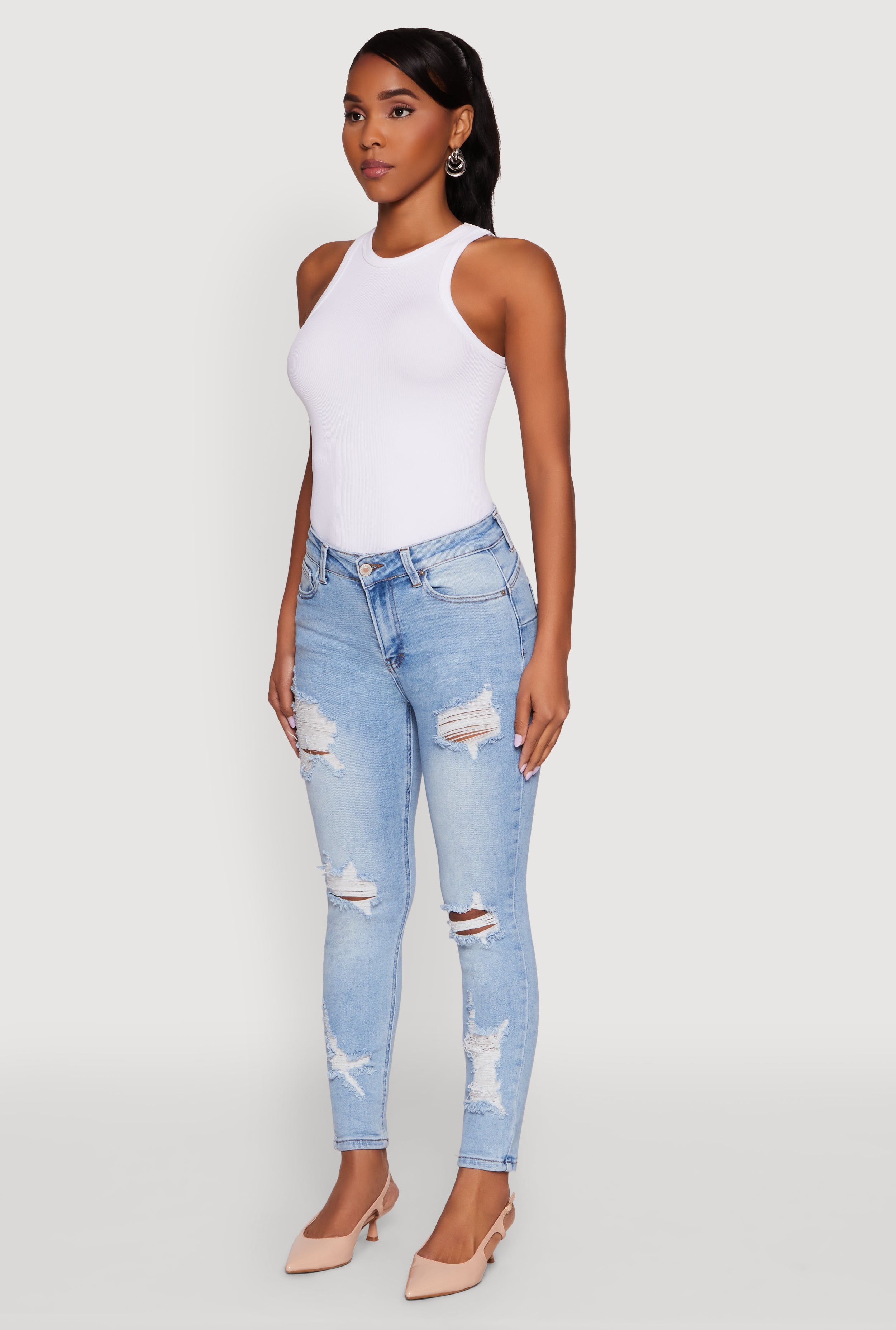 WAX Ripped Rolled Cuff Skinny Jeans