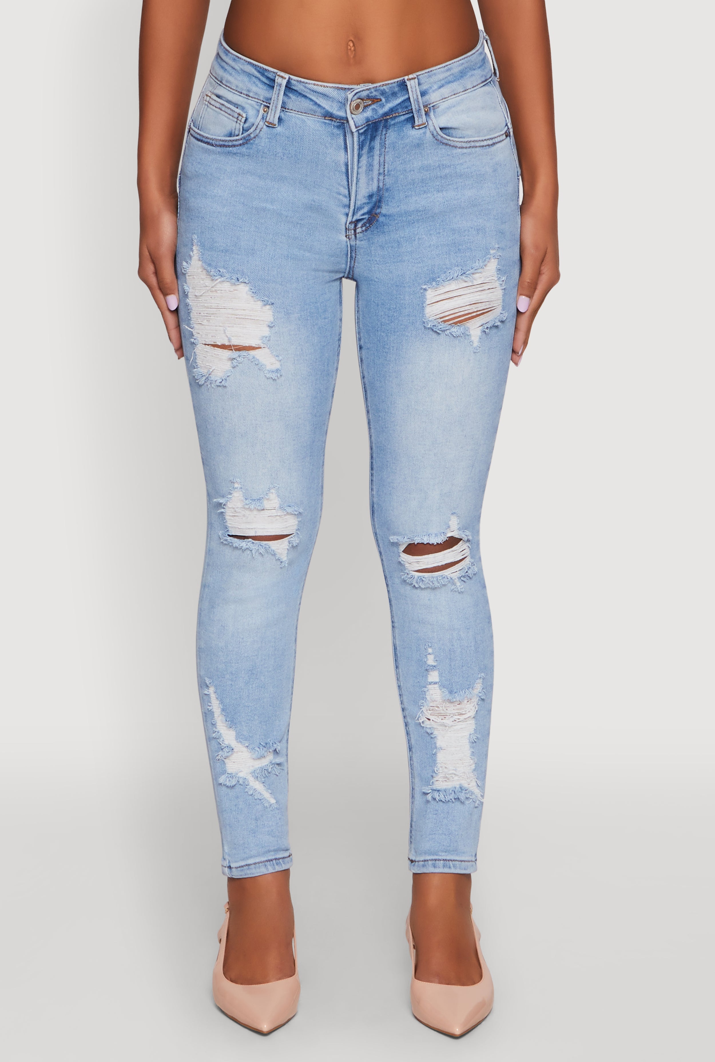 WAX Ripped Rolled Cuff Skinny Jeans