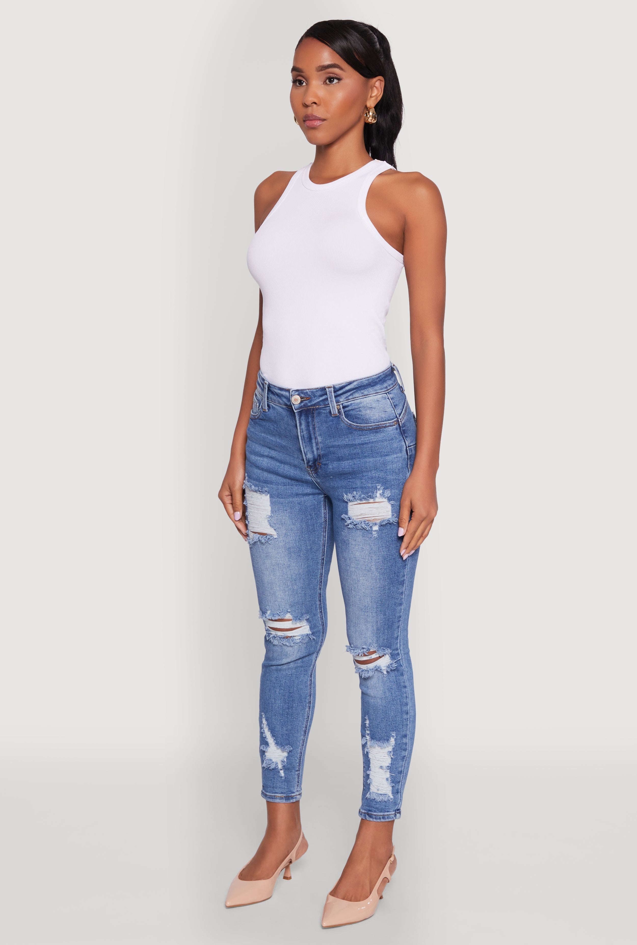 WAX Ripped Rolled Cuff Skinny Jeans