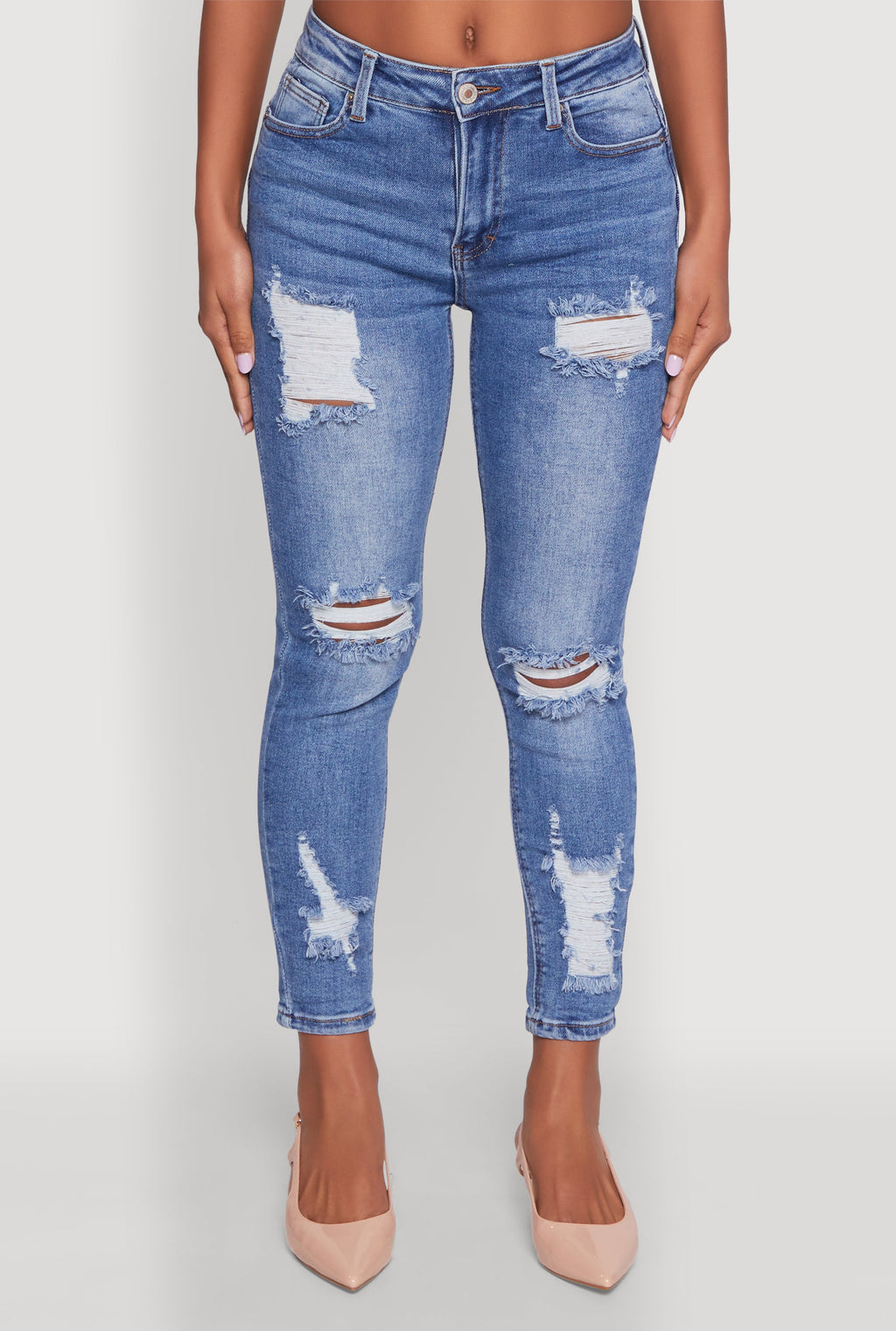 WAX Ripped Rolled Cuff Skinny Jeans