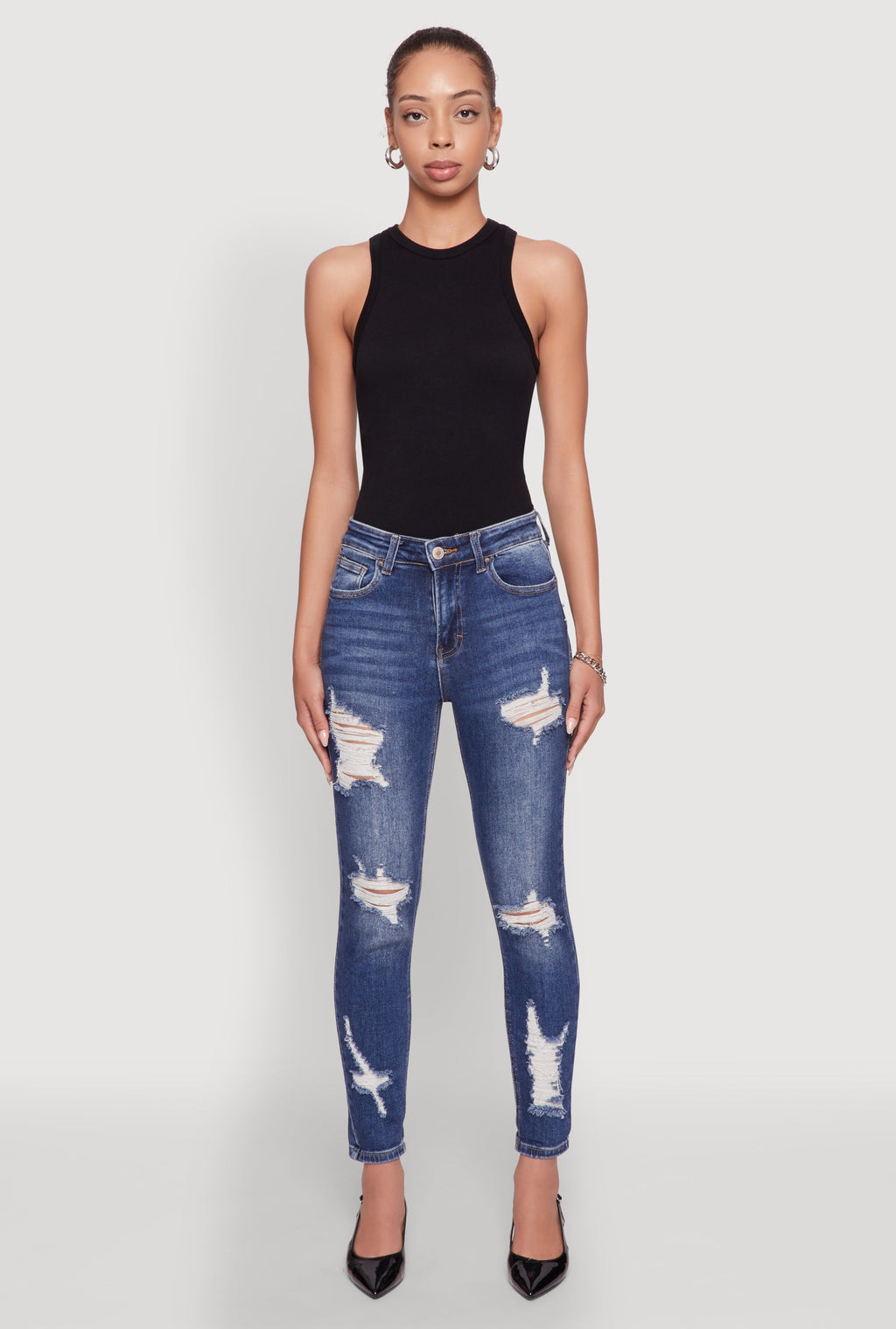 WAX Ripped Rolled Cuff Skinny Jeans