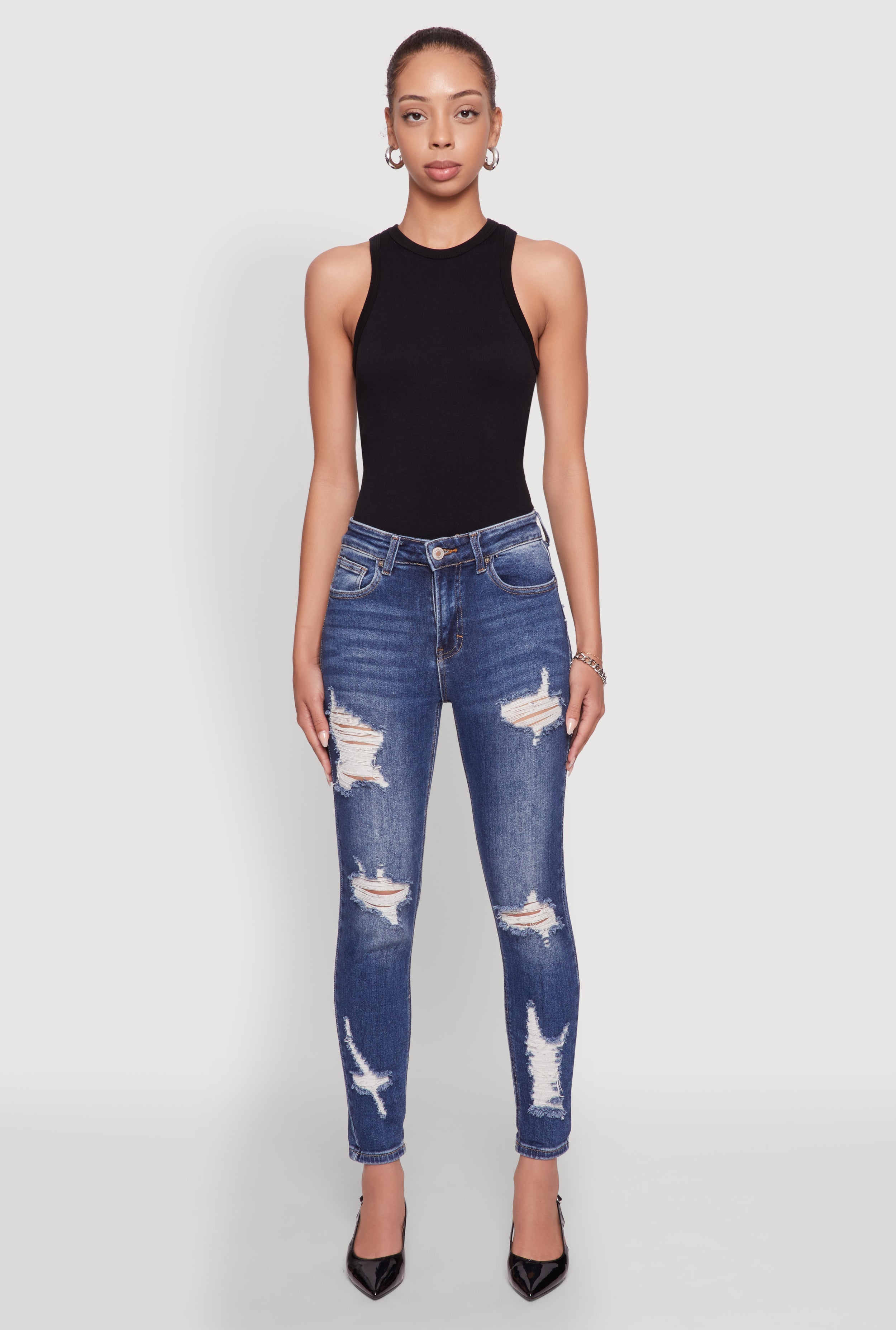 WAX Ripped Rolled Cuff Skinny Jeans