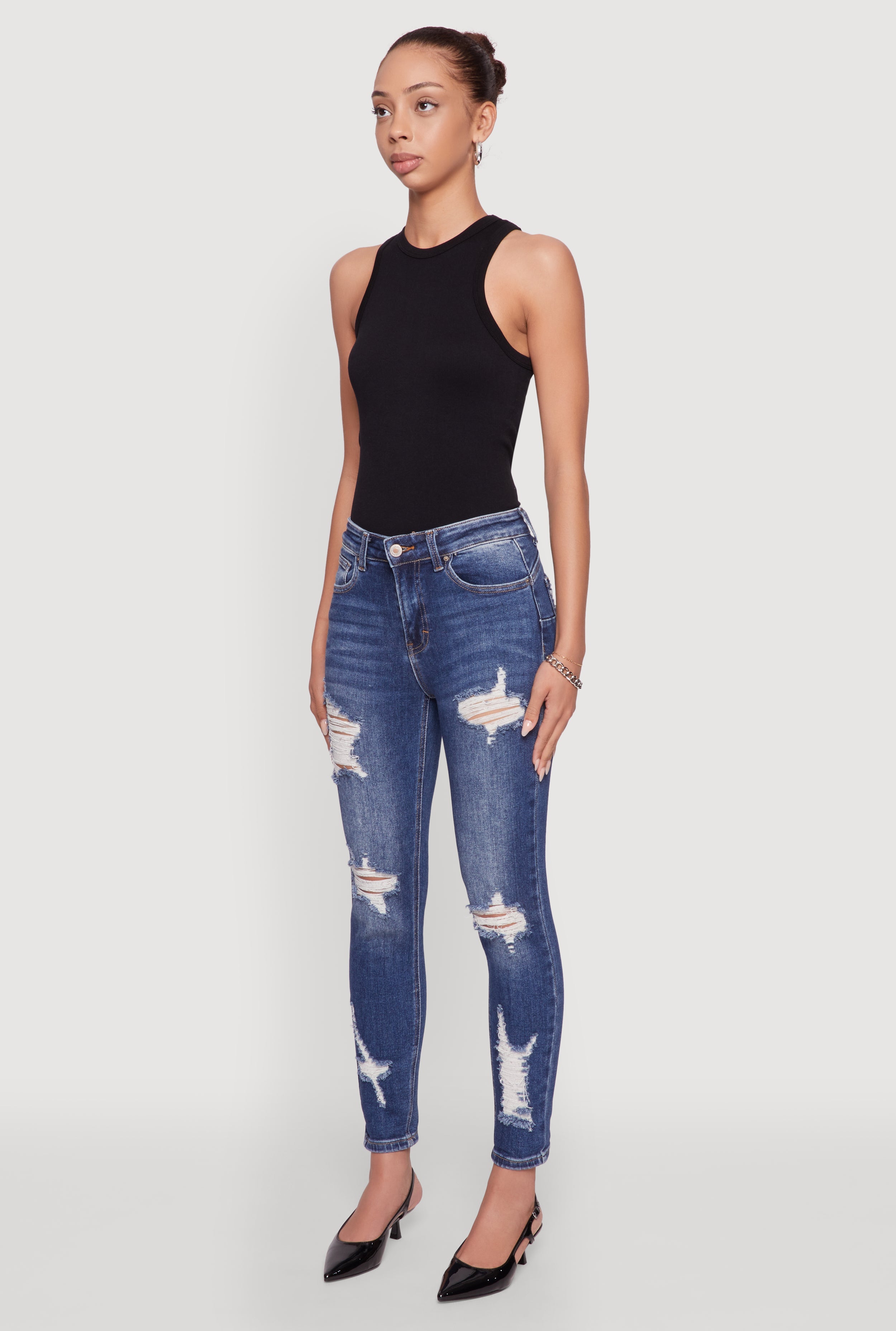 WAX Ripped Rolled Cuff Skinny Jeans