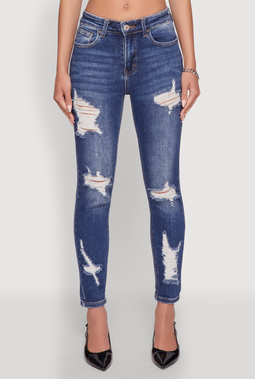 WAX Ripped Rolled Cuff Skinny Jeans