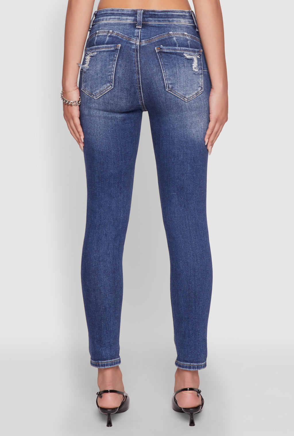 WAX Ripped Rolled Cuff Skinny Jeans