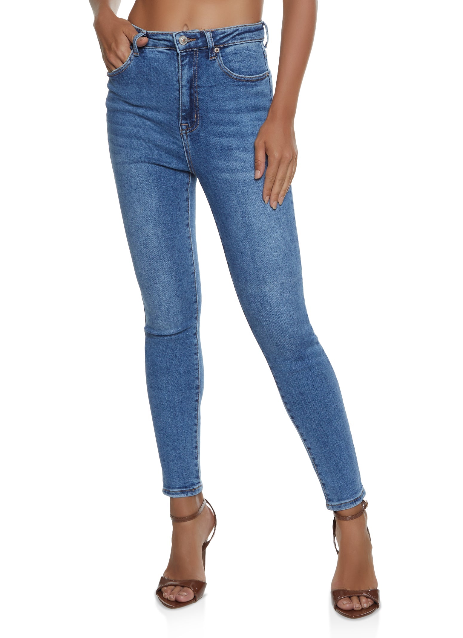 (20pcs Minimum Wholesale)WAX Basic High Waisted Skinny Jeans