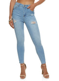 (16pcs Minimum Wholesale)WAX Basic Distressed High Waist Skinny Jeans