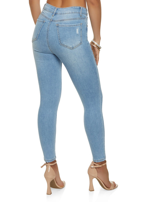 (16pcs Minimum Wholesale)WAX Basic Distressed High Waist Skinny Jeans