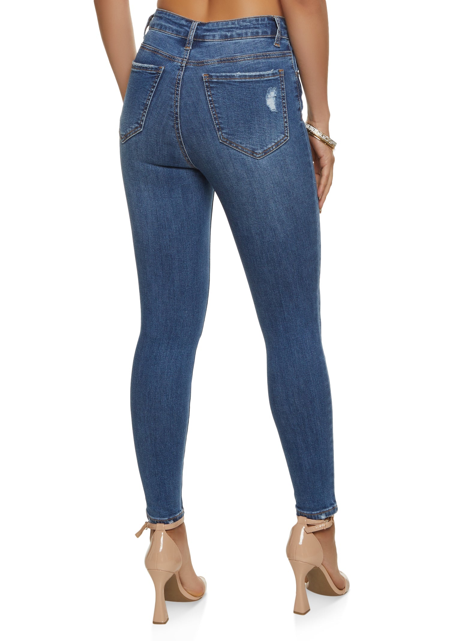 (18pcs Minimum Wholesale)WAX Basic Distressed High Waist Skinny Jeans