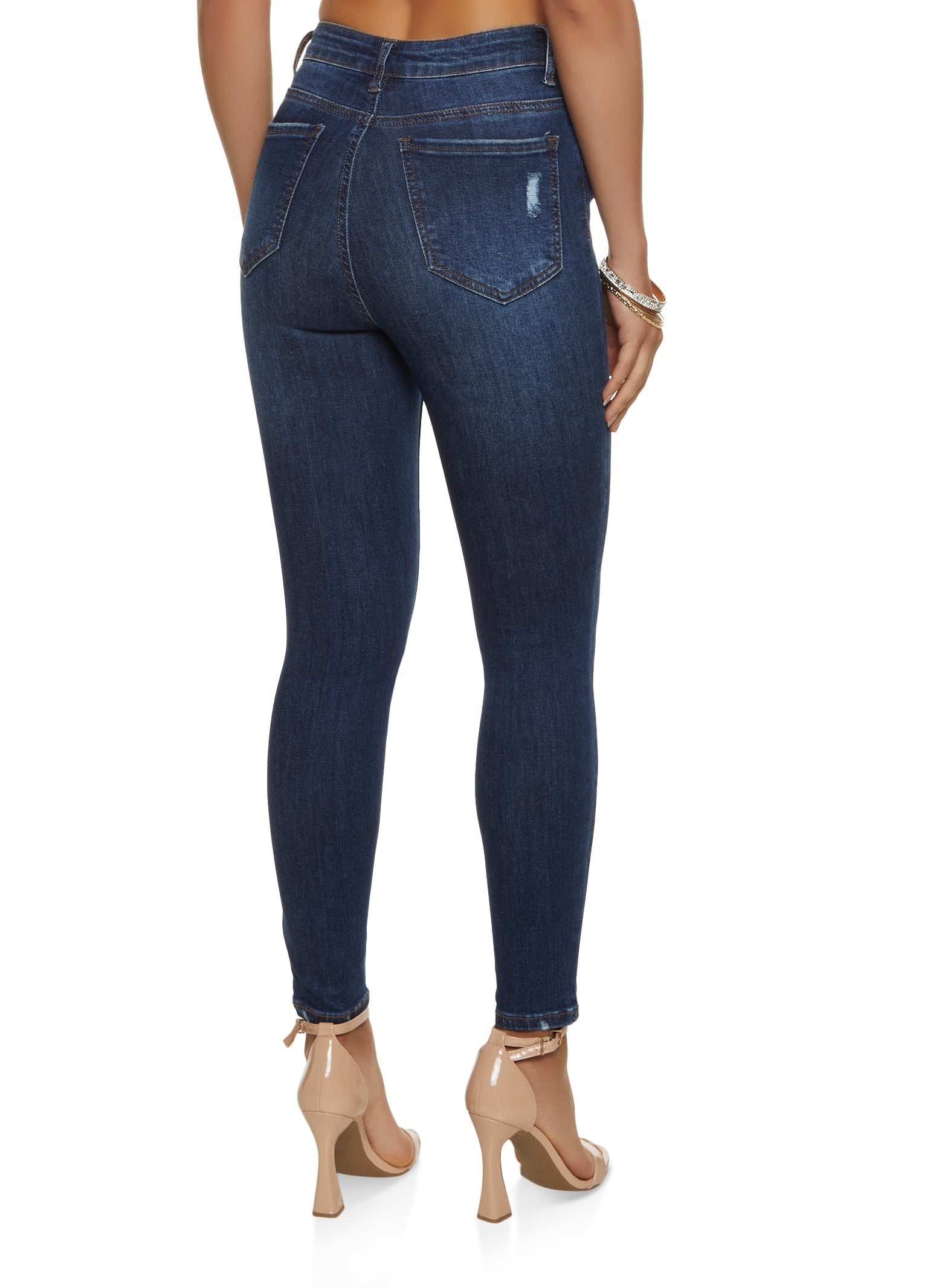 (16pcs Minimum Wholesale)WAX Basic Distressed High Waist Skinny Jeans