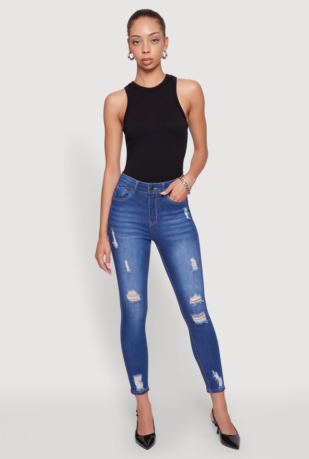 (26pcs Minimum Wholesale)WAX Distressed Frayed Skinny Jeans