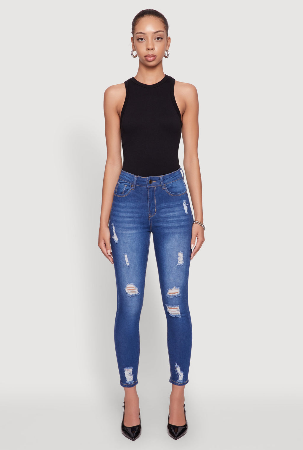 (26pcs Minimum Wholesale)WAX Distressed Frayed Skinny Jeans