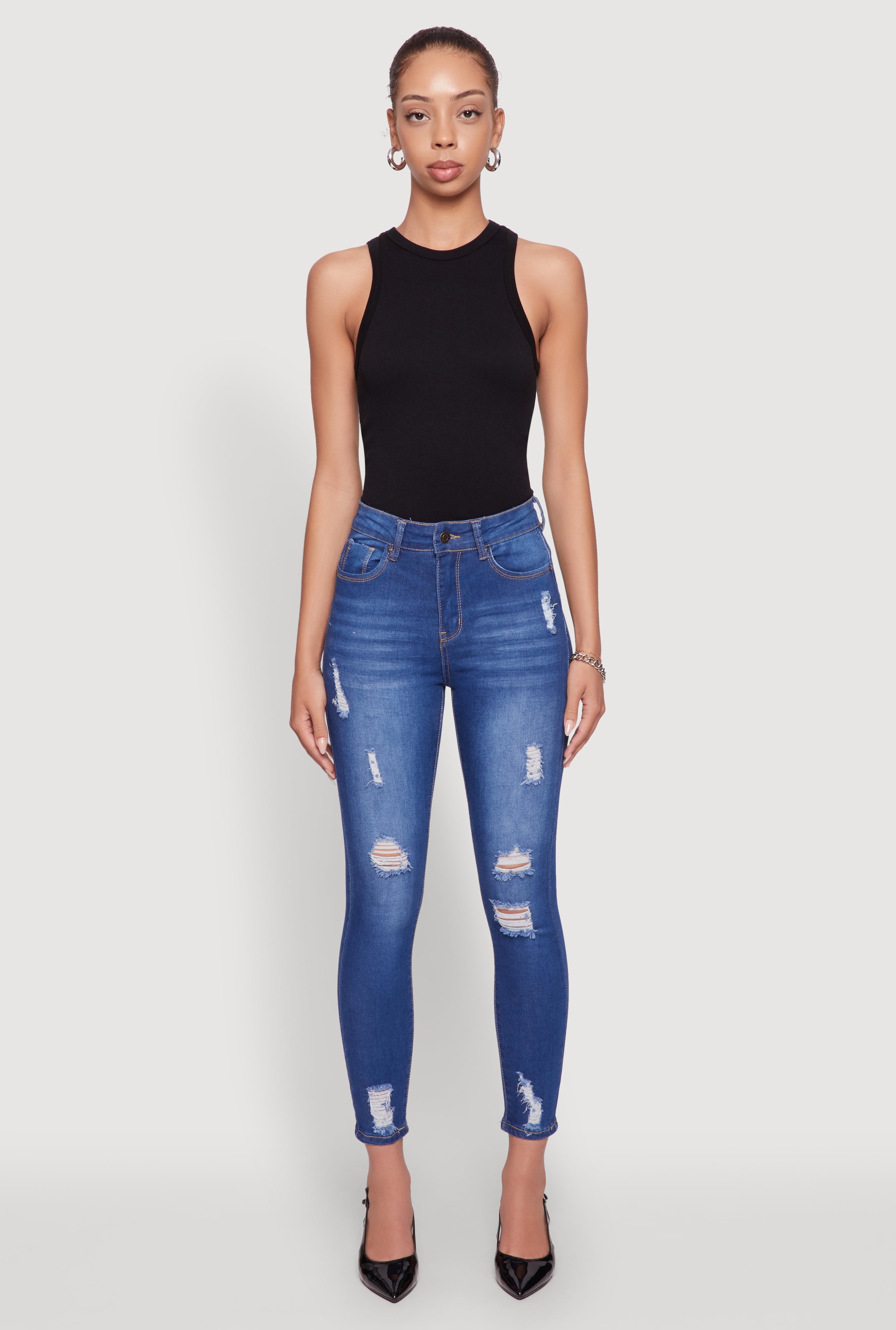 WAX Distressed Frayed Skinny Jeans