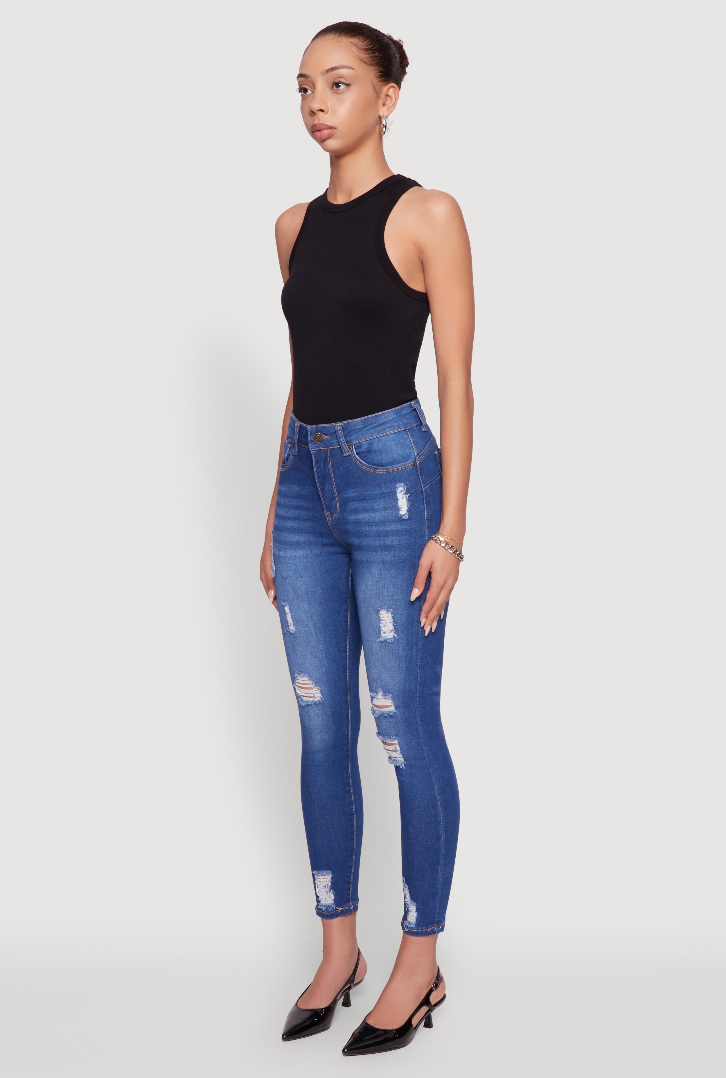 WAX Distressed Frayed Skinny Jeans